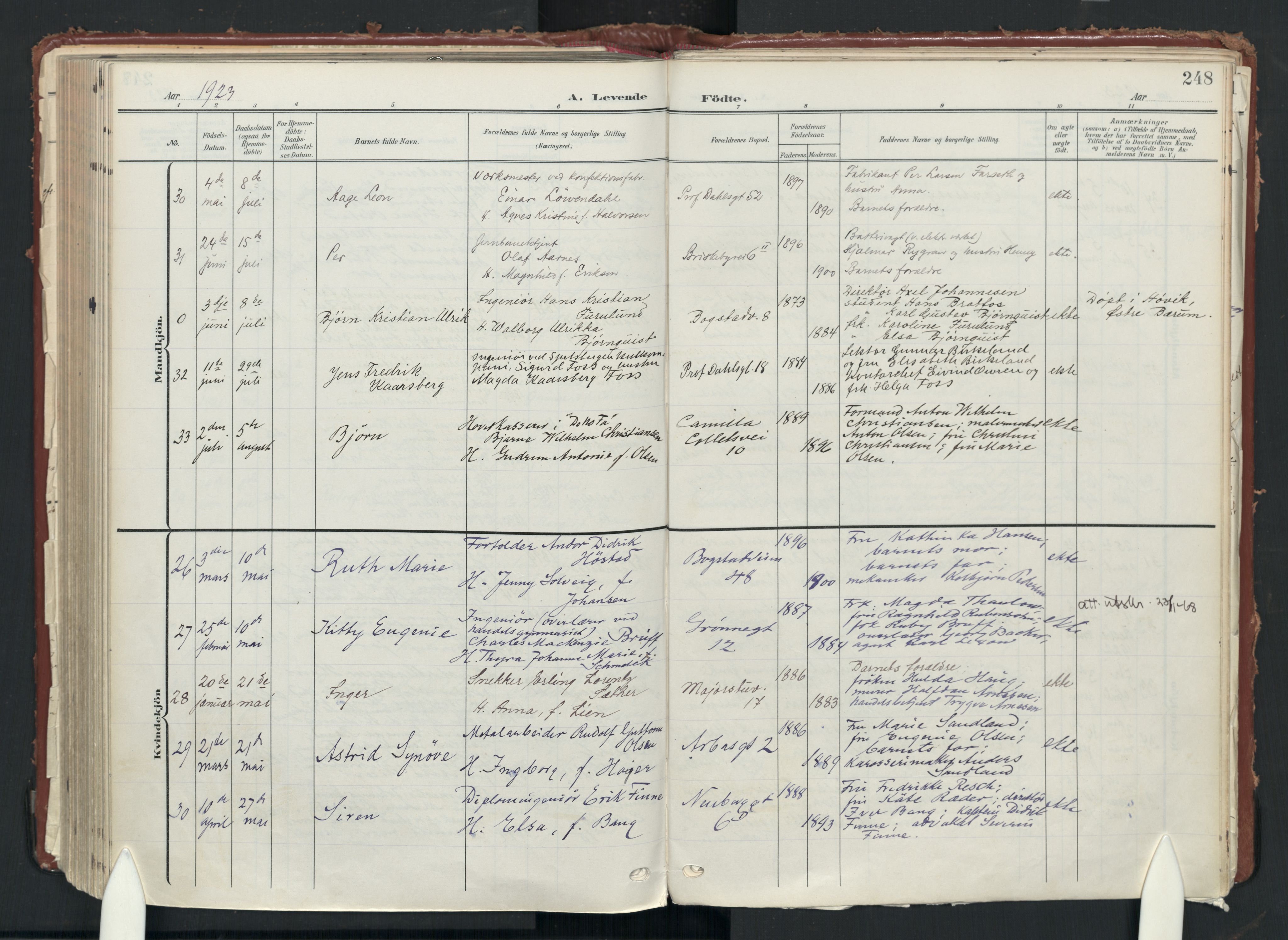 Uranienborg prestekontor Kirkebøker, AV/SAO-A-10877/F/Fa/L0010: Parish register (official) no. I 10, 1907-1928, p. 248