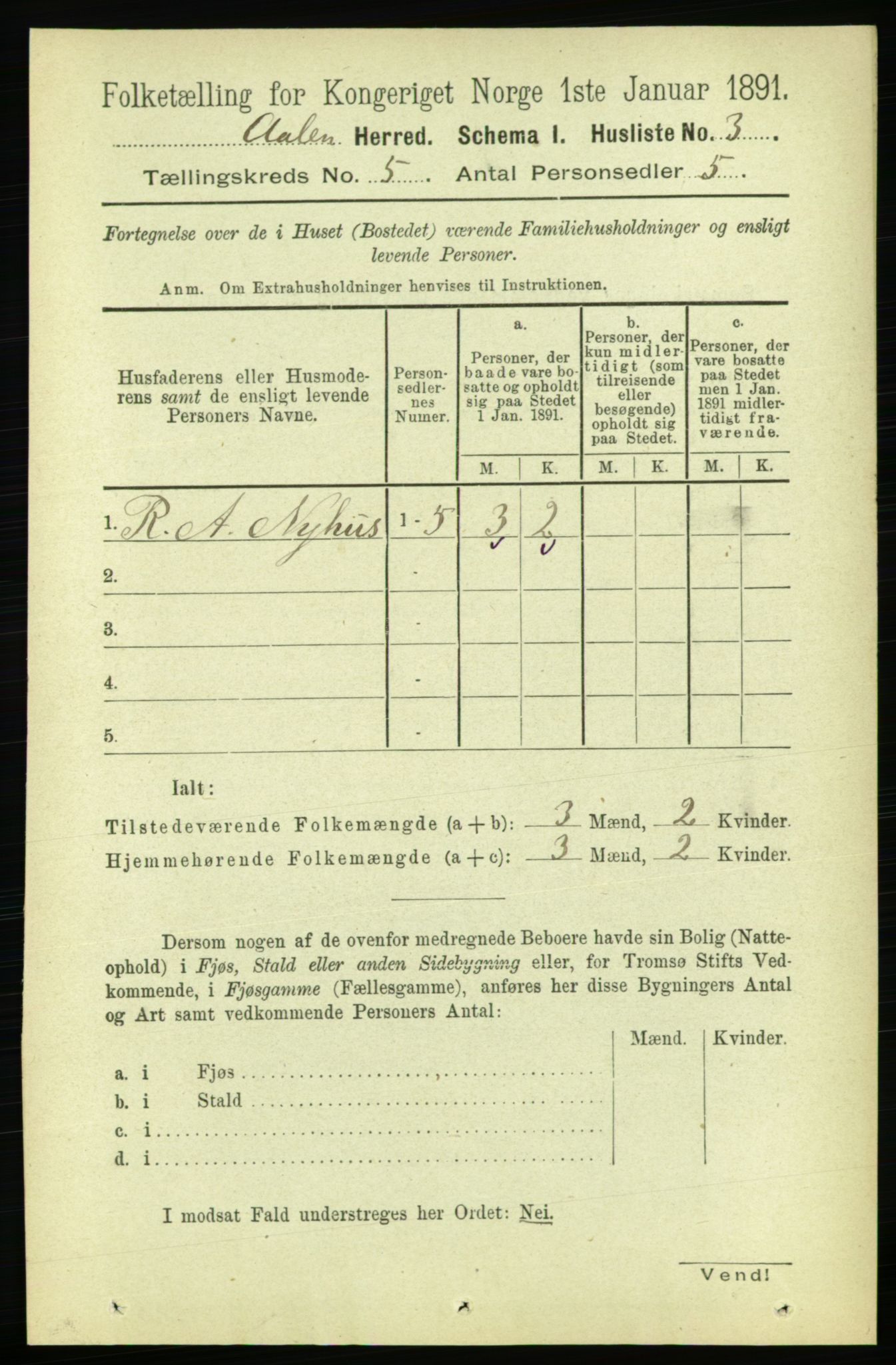 RA, 1891 census for 1644 Ålen, 1891, p. 1439