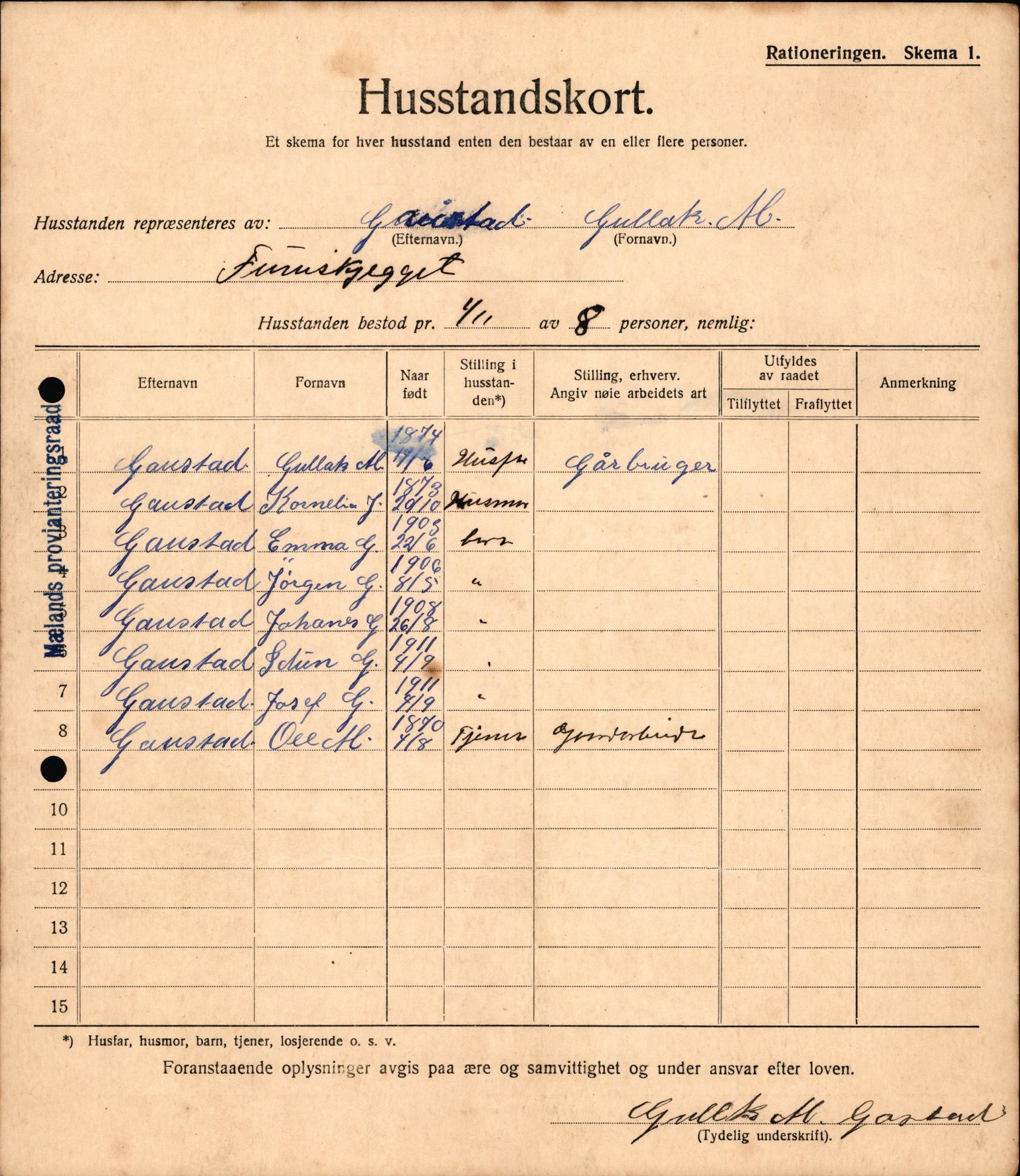 IKAH, Meland kommune, Provianteringsrådet, Husstander per 01.11.1917, 1917-1918, p. 256