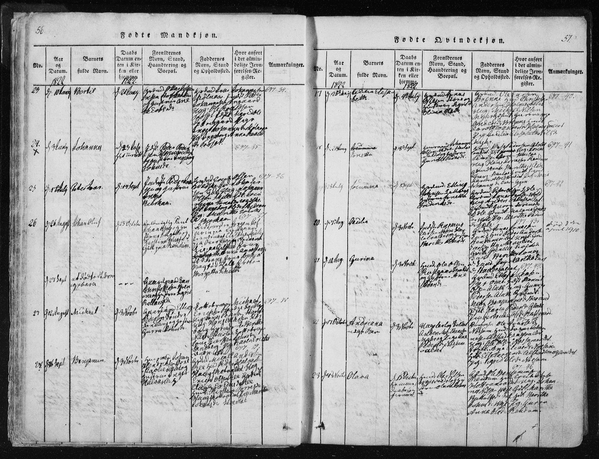 Ministerialprotokoller, klokkerbøker og fødselsregistre - Nord-Trøndelag, AV/SAT-A-1458/717/L0148: Parish register (official) no. 717A04 /1, 1816-1825, p. 56-57