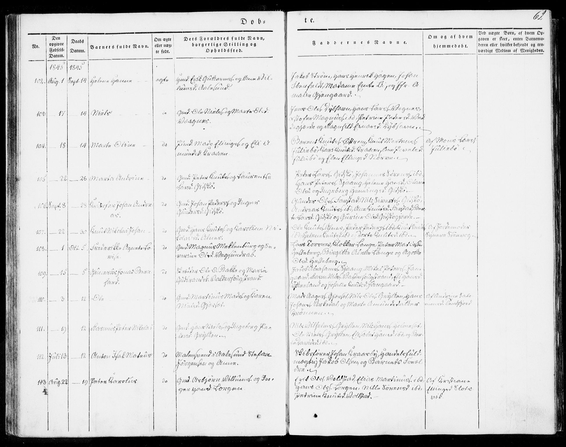 Ministerialprotokoller, klokkerbøker og fødselsregistre - Møre og Romsdal, SAT/A-1454/528/L0396: Parish register (official) no. 528A07, 1839-1847, p. 62