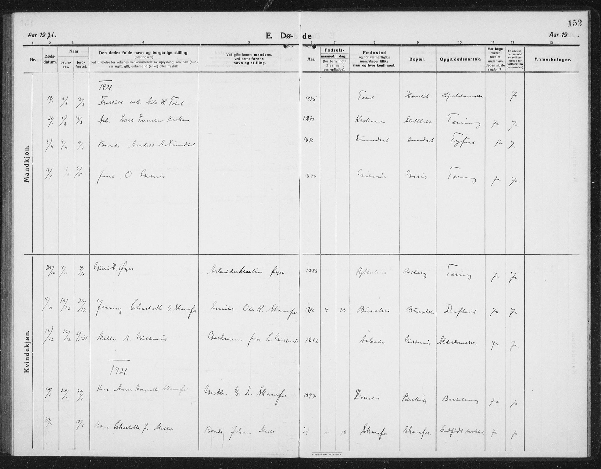 Ministerialprotokoller, klokkerbøker og fødselsregistre - Sør-Trøndelag, SAT/A-1456/675/L0888: Parish register (copy) no. 675C01, 1913-1935, p. 152