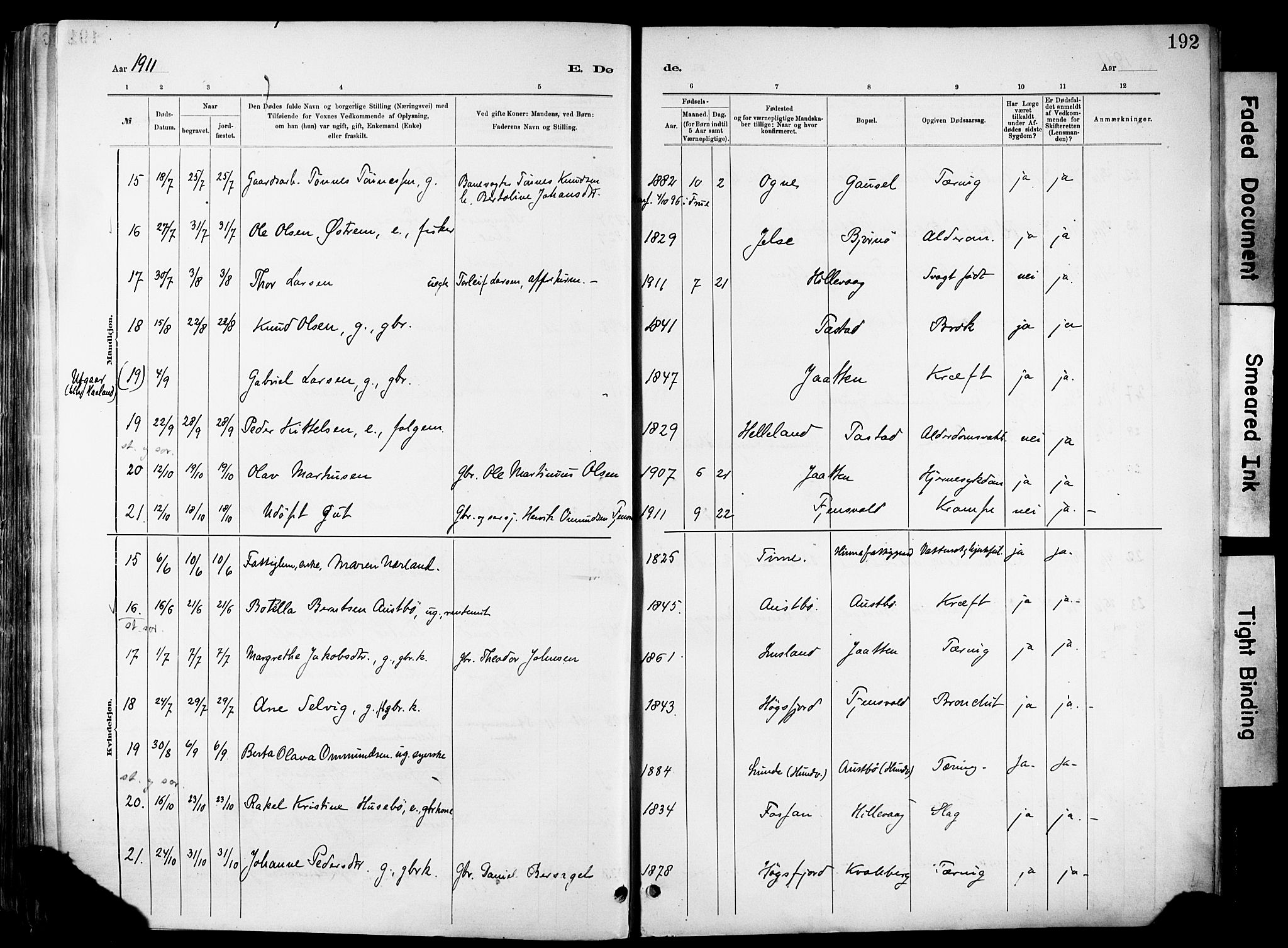 Hetland sokneprestkontor, SAST/A-101826/30/30BA/L0012: Parish register (official) no. A 12, 1882-1912, p. 192