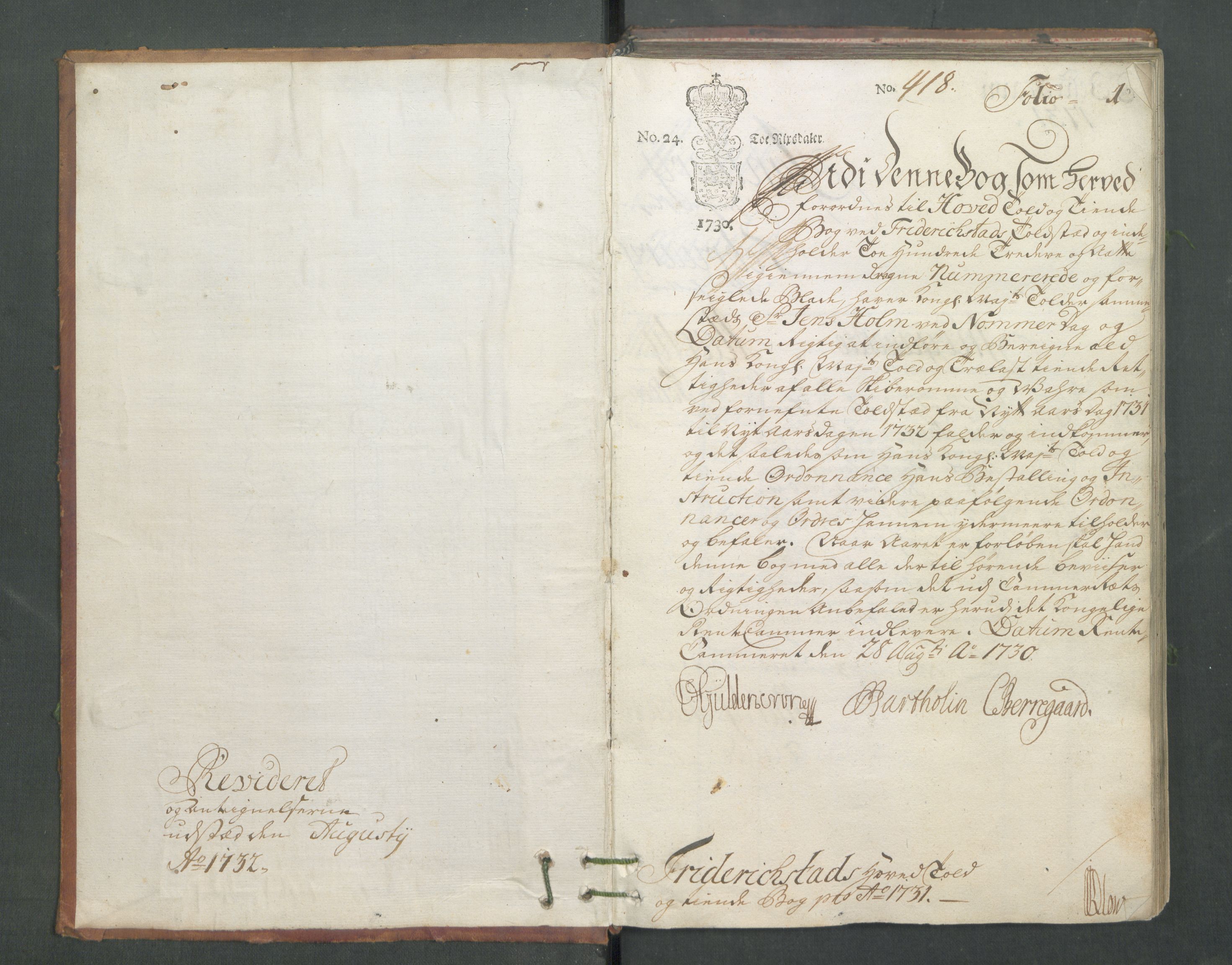 Generaltollkammeret, tollregnskaper, RA/EA-5490/R02/L0006/0001: Tollregnskaper Fredrikstad / Hovedtollbok, 1731, p. 1