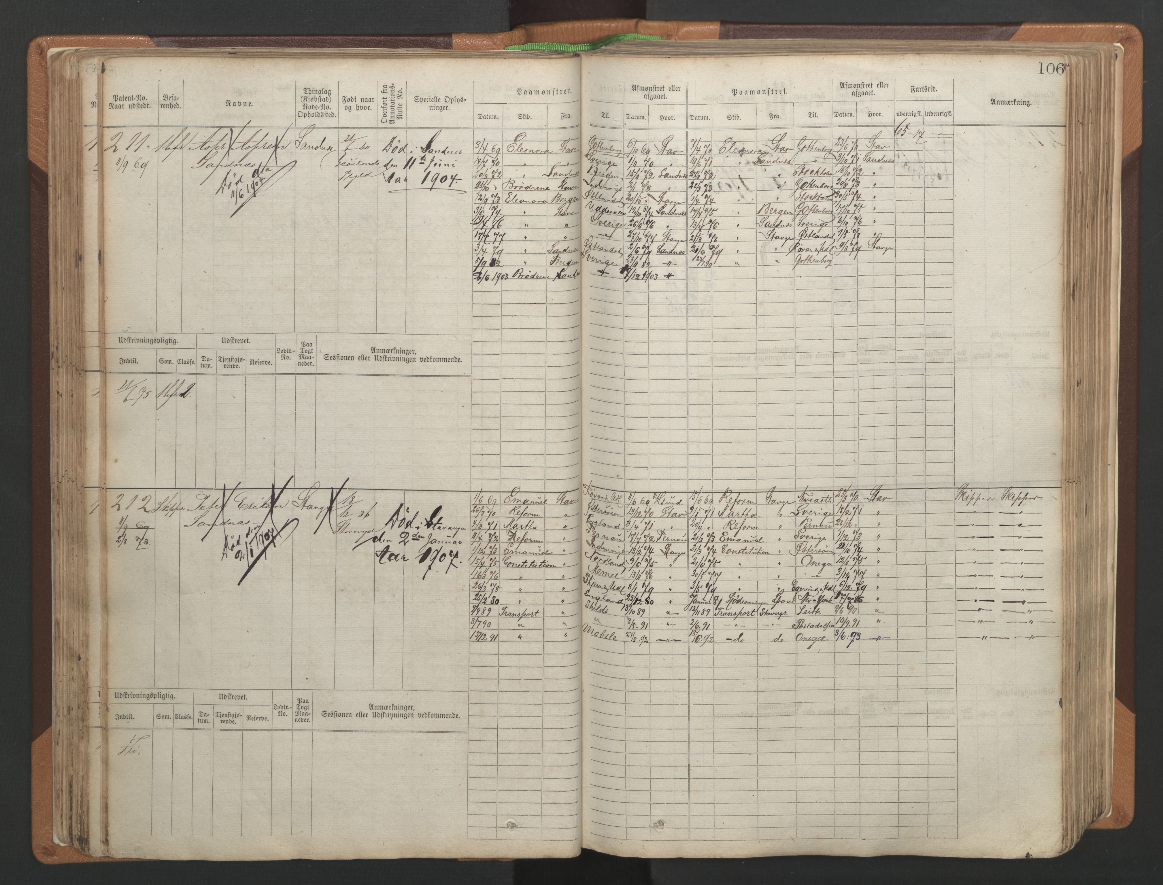 Stavanger sjømannskontor, AV/SAST-A-102006/F/Fb/Fbb/L0004: Sjøfartshovedrulle, patentnr. 1-792 (del 1), 1869-1880, p. 110