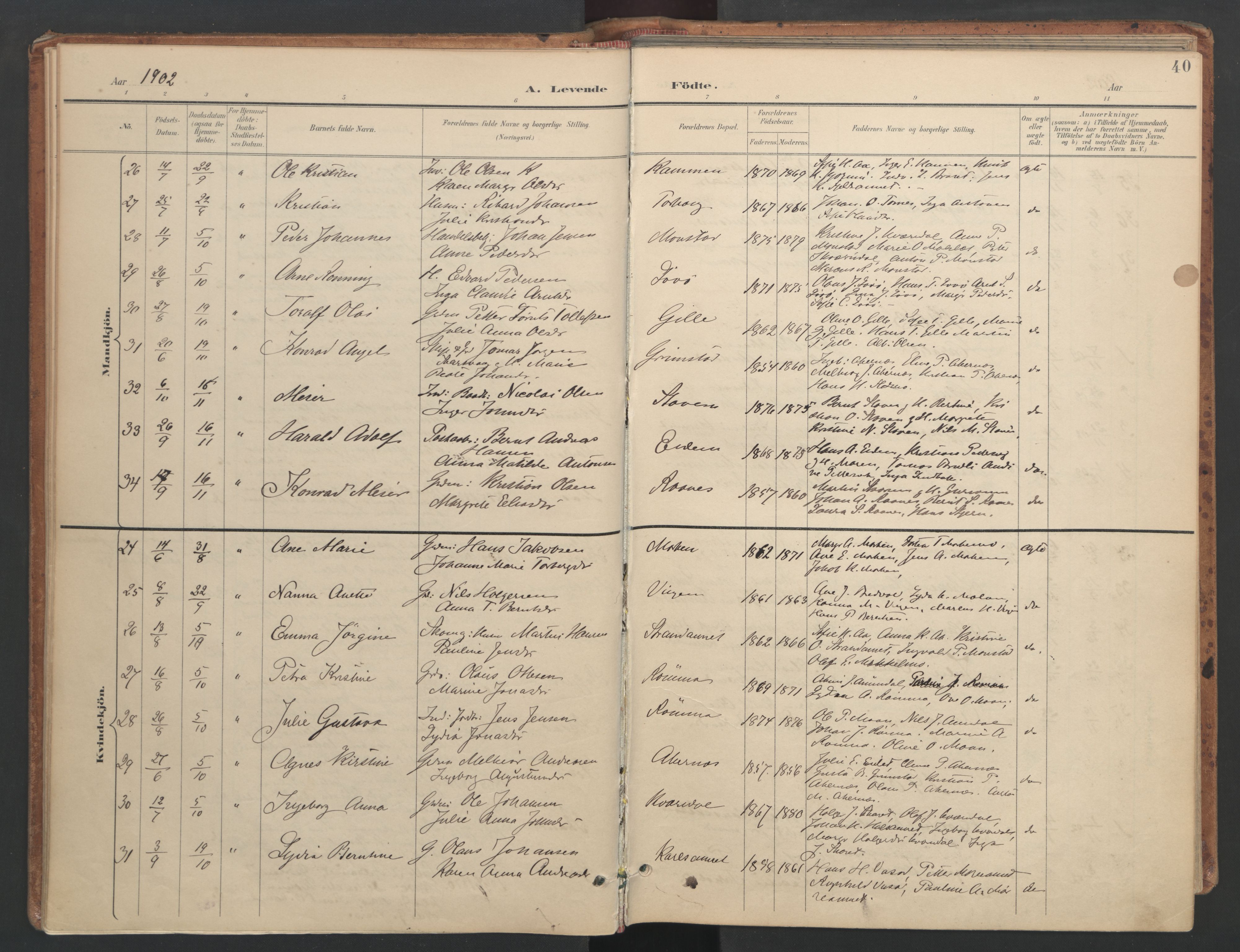 Ministerialprotokoller, klokkerbøker og fødselsregistre - Sør-Trøndelag, AV/SAT-A-1456/655/L0681: Parish register (official) no. 655A10, 1895-1907, p. 40