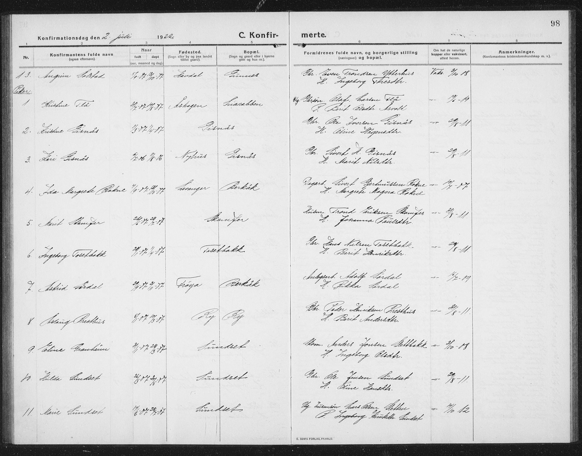 Ministerialprotokoller, klokkerbøker og fødselsregistre - Sør-Trøndelag, SAT/A-1456/675/L0888: Parish register (copy) no. 675C01, 1913-1935, p. 98