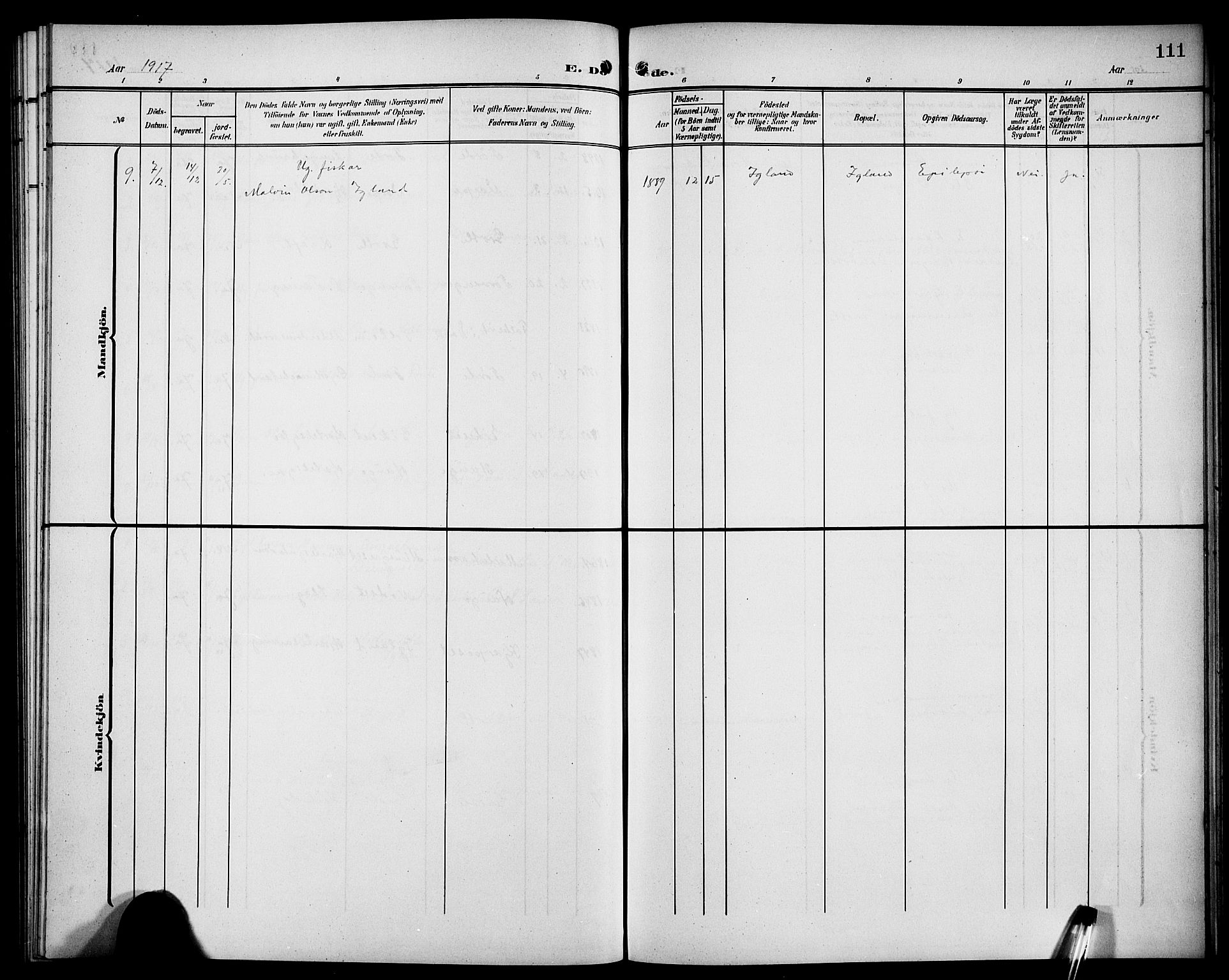 Bremanger sokneprestembete, AV/SAB-A-82201/H/Hab/Habc/L0001: Parish register (copy) no. C 1, 1908-1919, p. 111