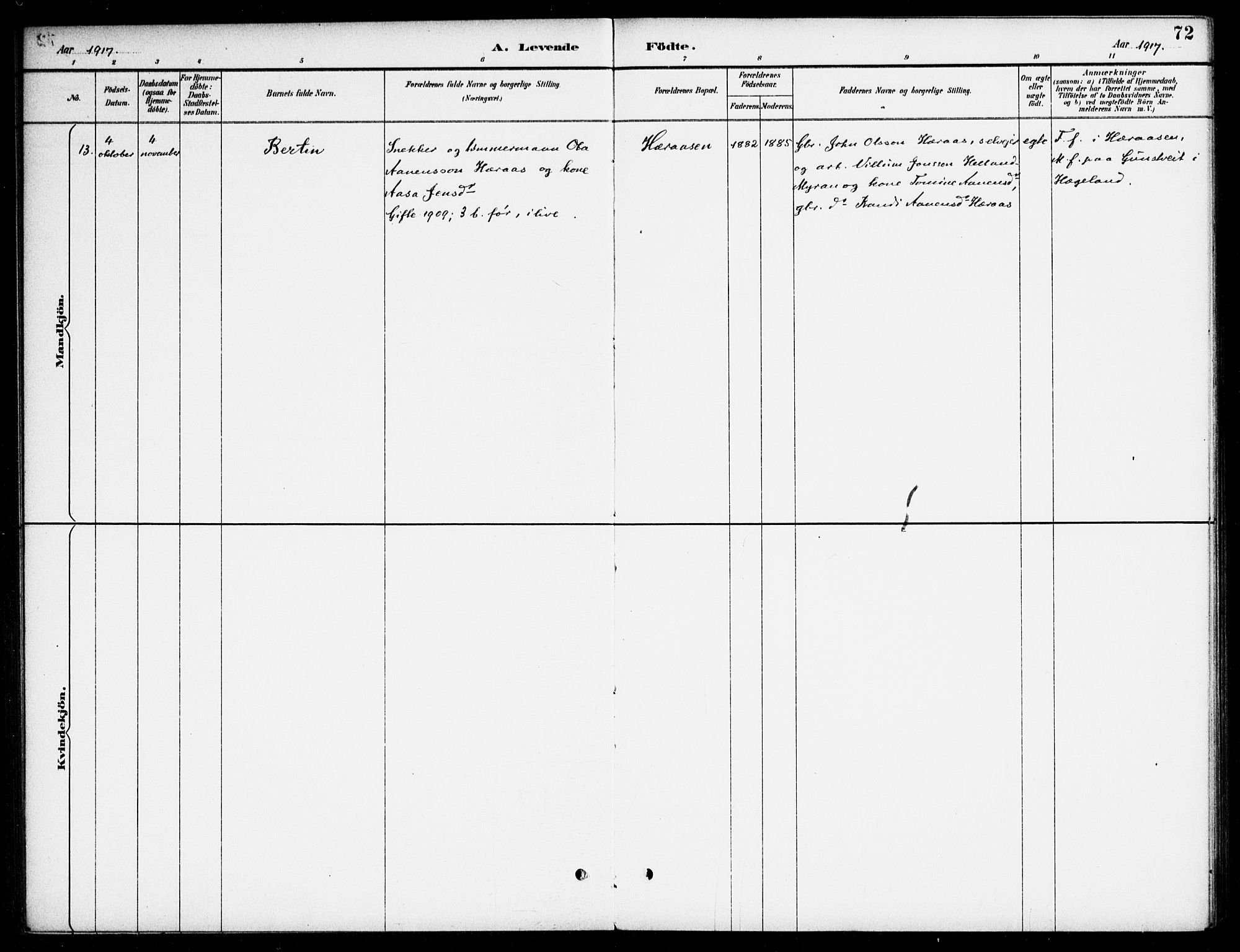 Bjelland sokneprestkontor, AV/SAK-1111-0005/F/Fa/Fab/L0004: Parish register (official) no. A 4, 1887-1920, p. 72