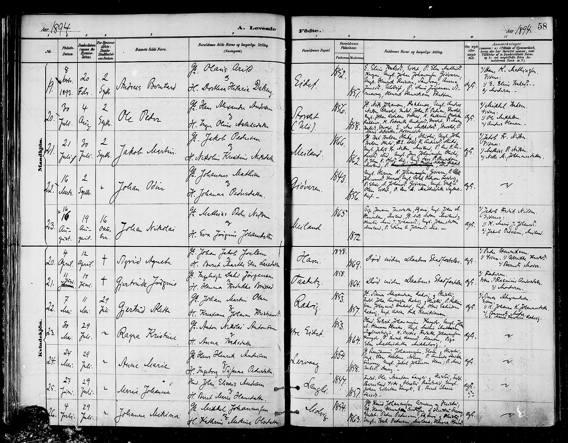 Skjervøy sokneprestkontor, AV/SATØ-S-1300/H/Ha/Haa/L0010kirke: Parish register (official) no. 10, 1887-1898, p. 58