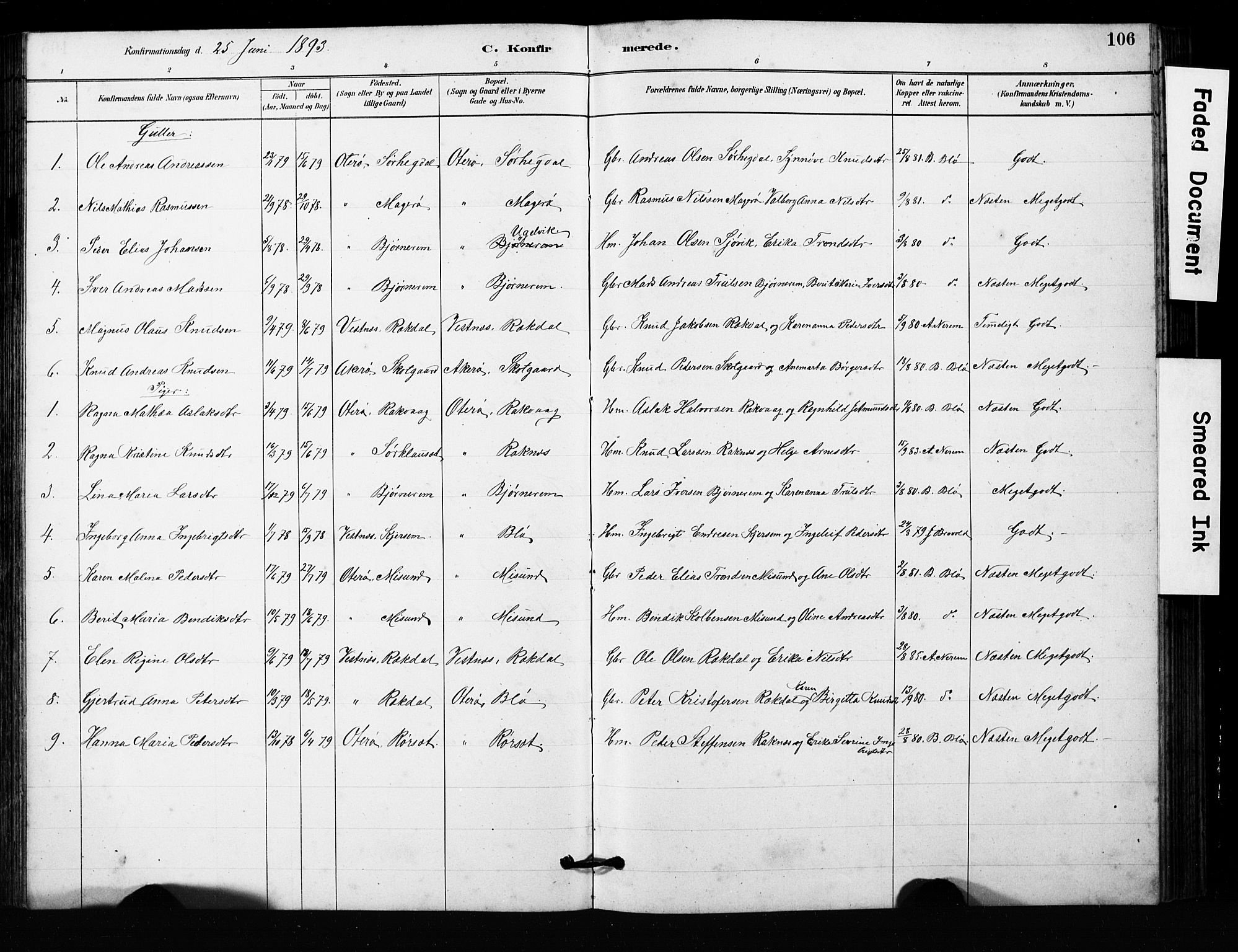Ministerialprotokoller, klokkerbøker og fødselsregistre - Møre og Romsdal, SAT/A-1454/563/L0737: Parish register (copy) no. 563C01, 1878-1916, p. 106