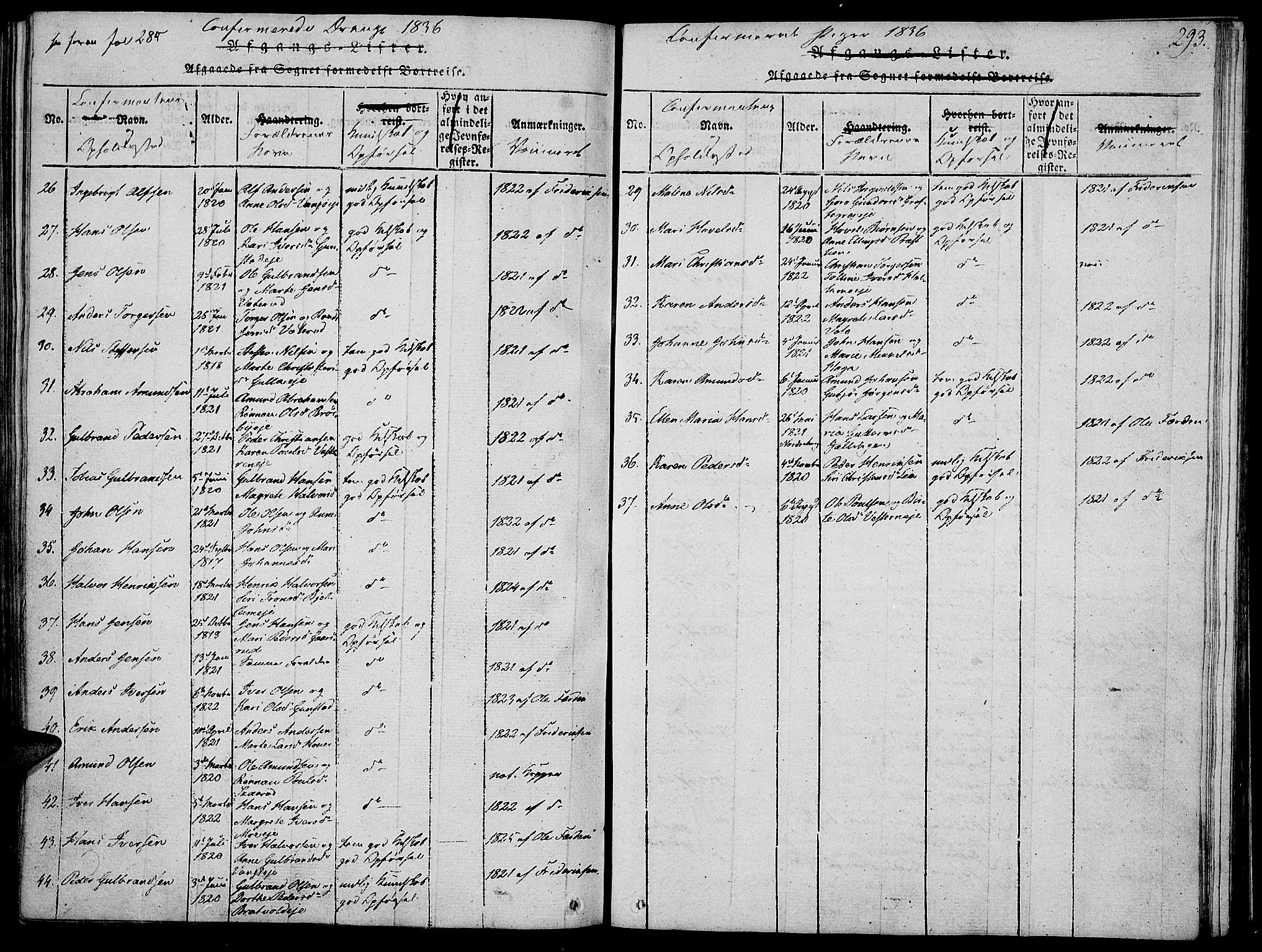 Jevnaker prestekontor, SAH/PREST-116/H/Ha/Haa/L0005: Parish register (official) no. 5, 1815-1837, p. 293