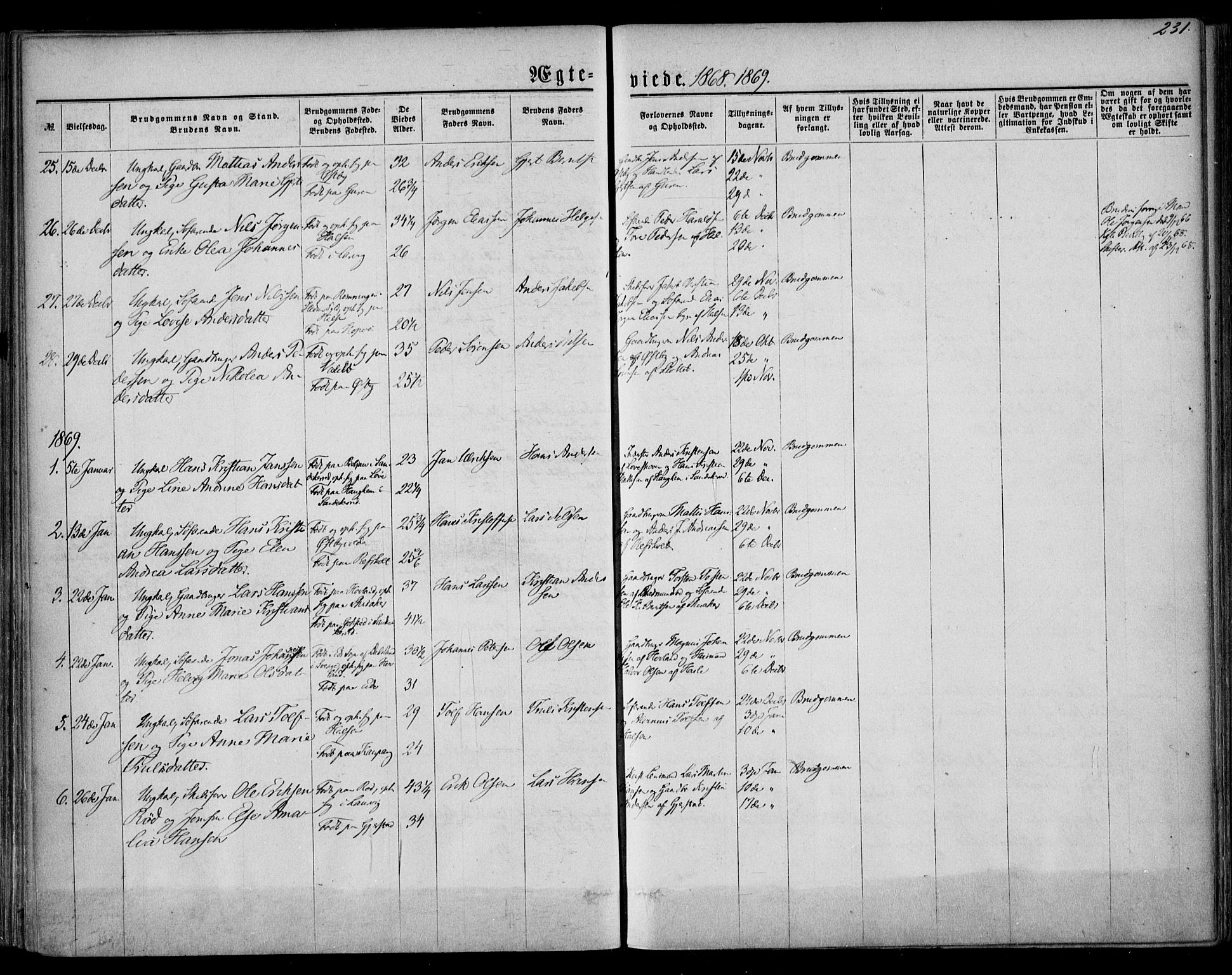 Tjølling kirkebøker, SAKO/A-60/F/Fa/L0007: Parish register (official) no. 7, 1860-1876, p. 231