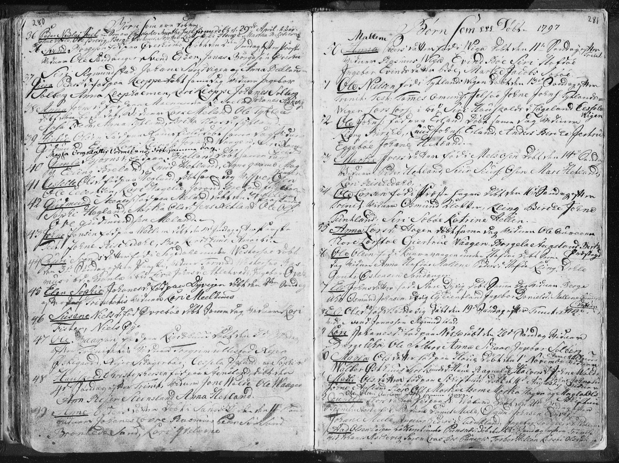 Hjelmeland sokneprestkontor, SAST/A-101843/01/IV/L0001: Parish register (official) no. A 1, 1760-1799, p. 280-281