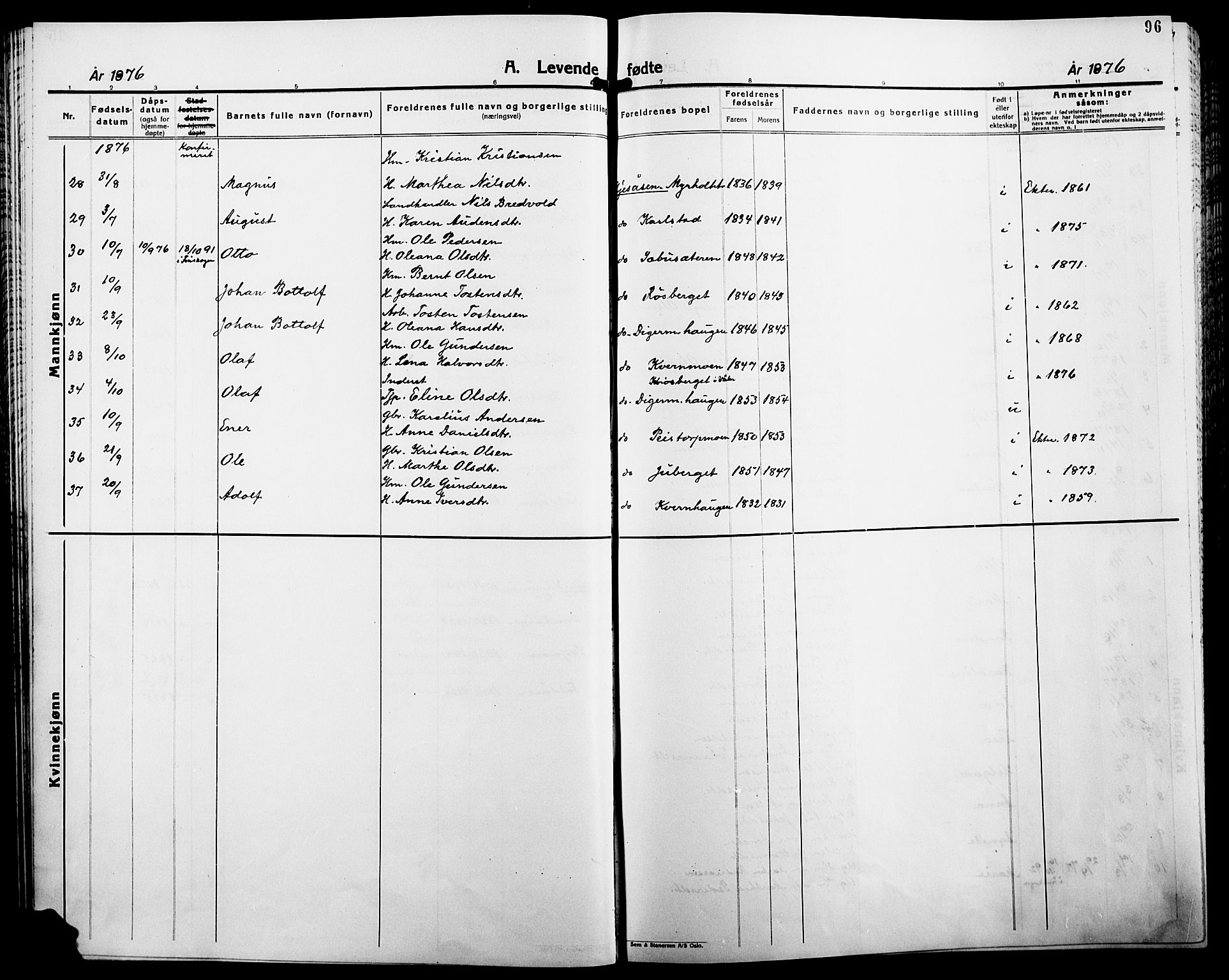 Åsnes prestekontor, AV/SAH-PREST-042/H/Ha/Haa/L0000B: Parish register (official), 1870-1889, p. 96