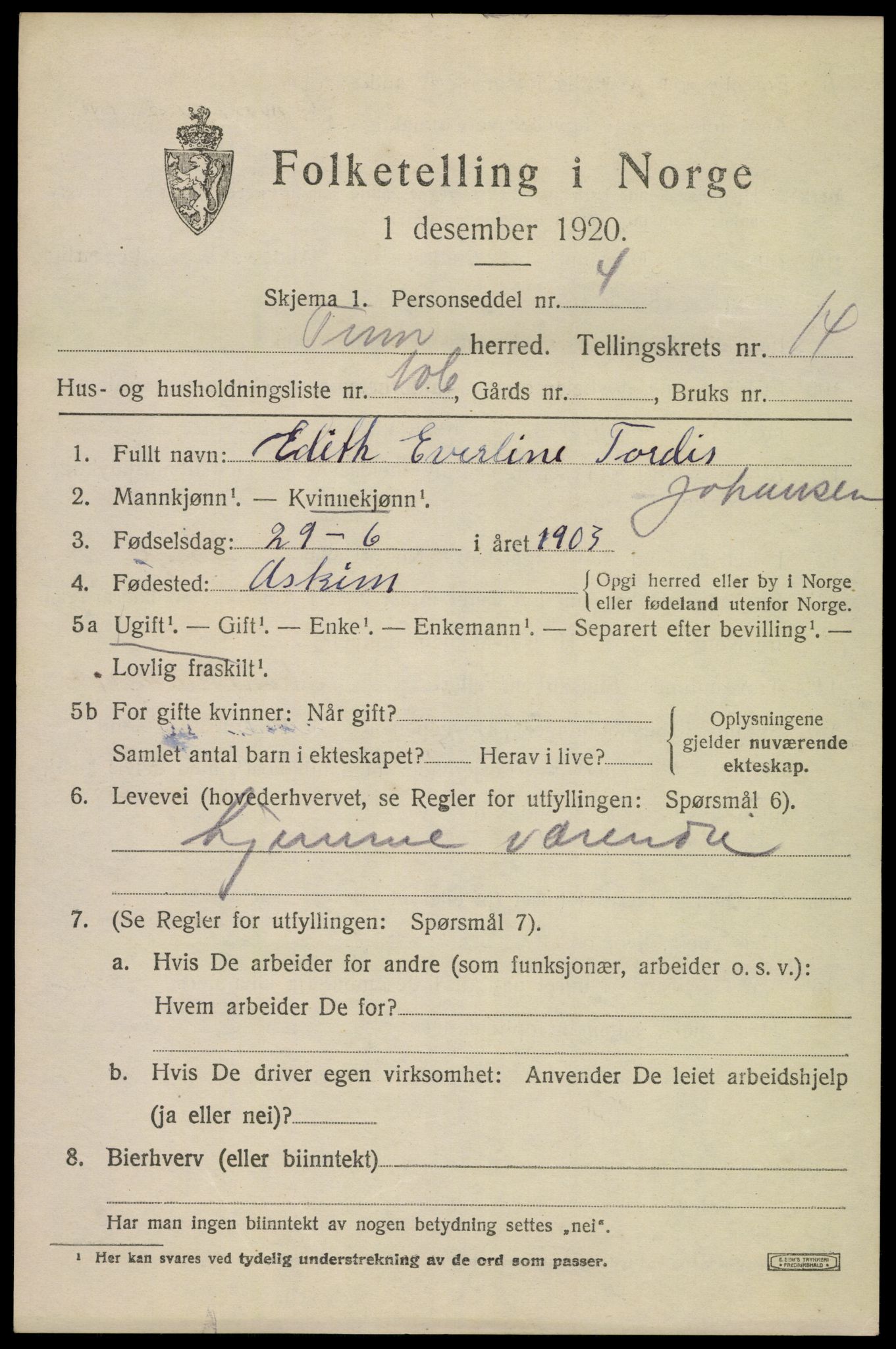 SAKO, 1920 census for Tinn, 1920, p. 11734