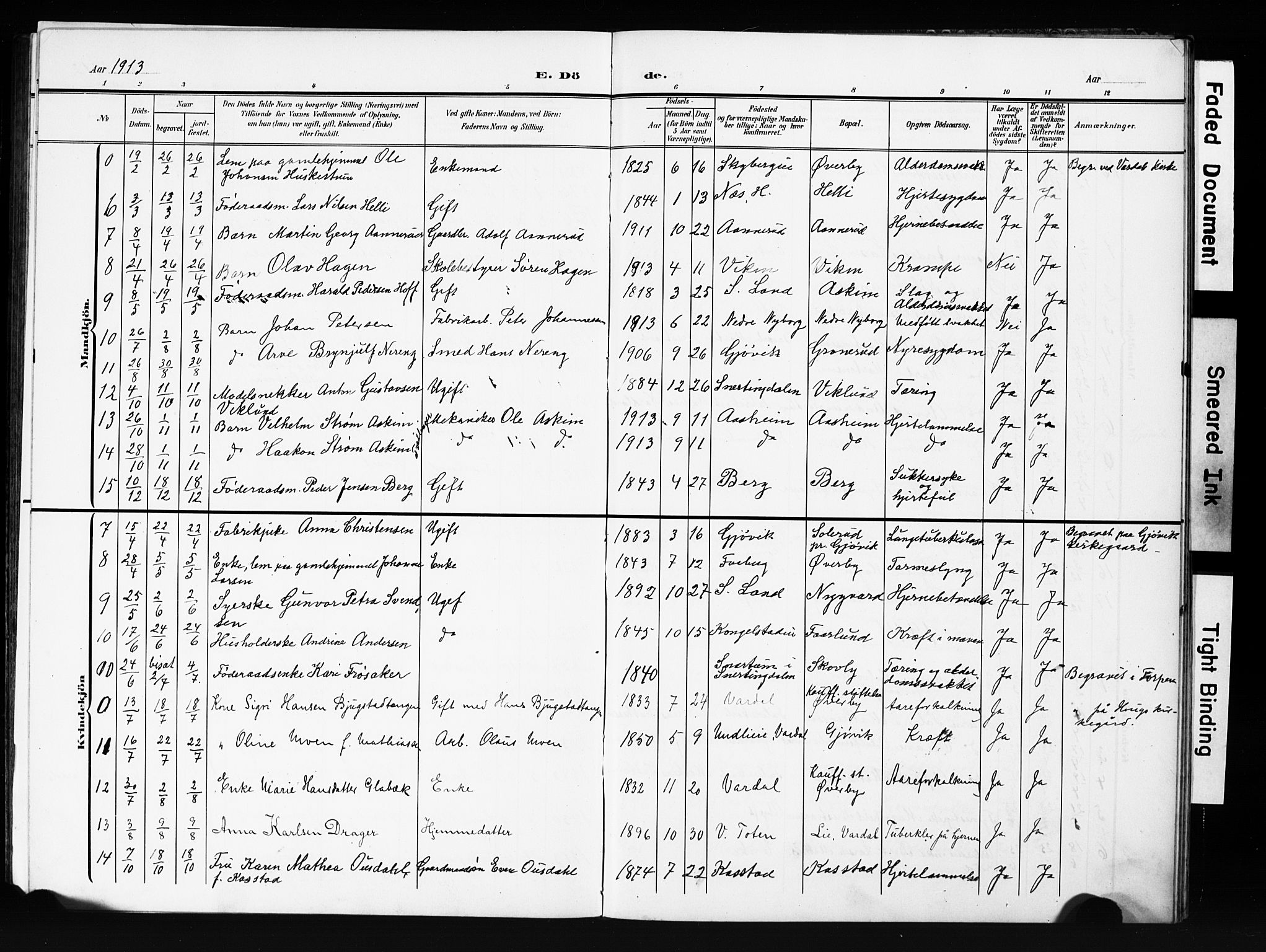 Vardal prestekontor, SAH/PREST-100/H/Ha/Hab/L0013: Parish register (copy) no. 13, 1904-1915