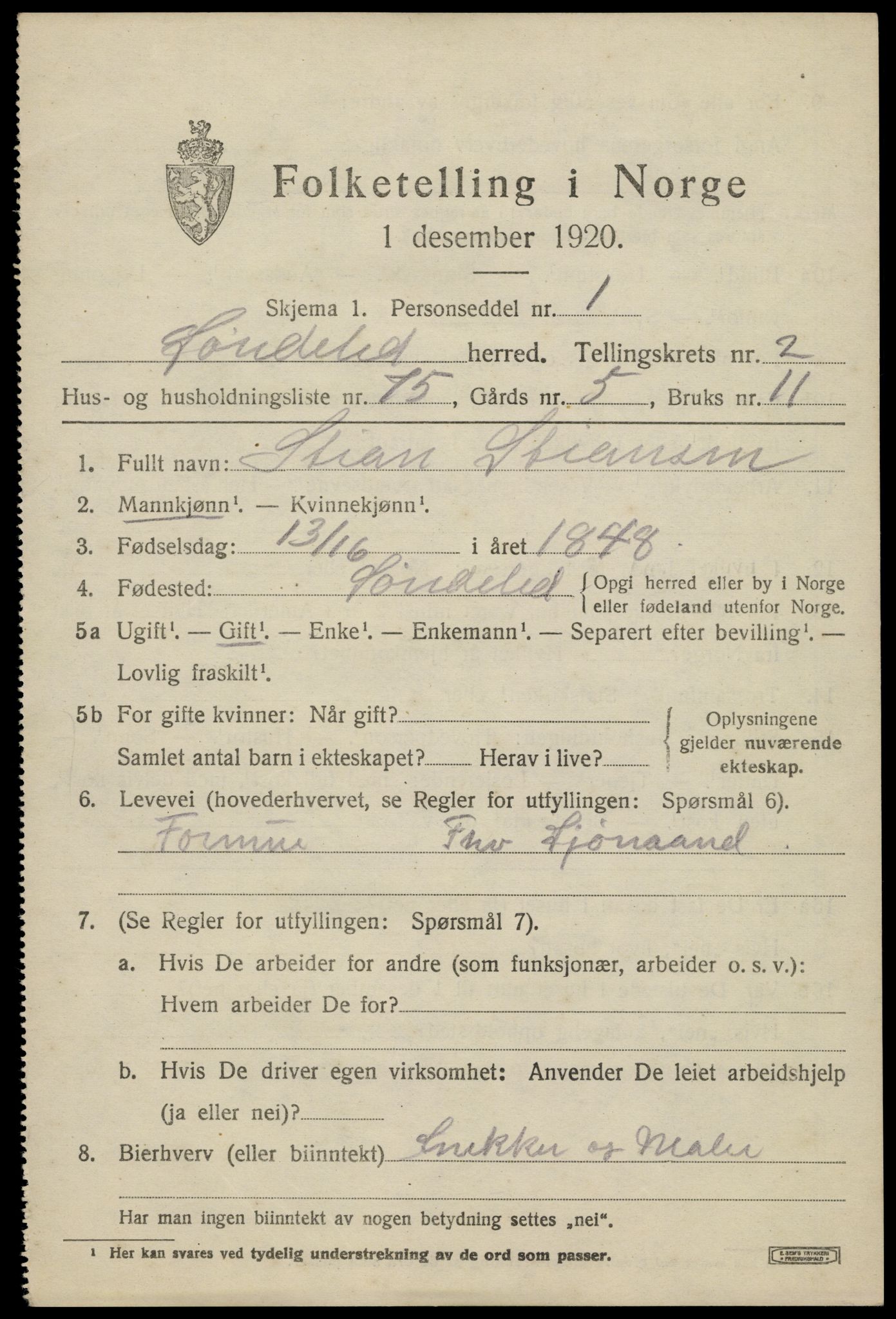 SAK, 1920 census for Søndeled, 1920, p. 2397