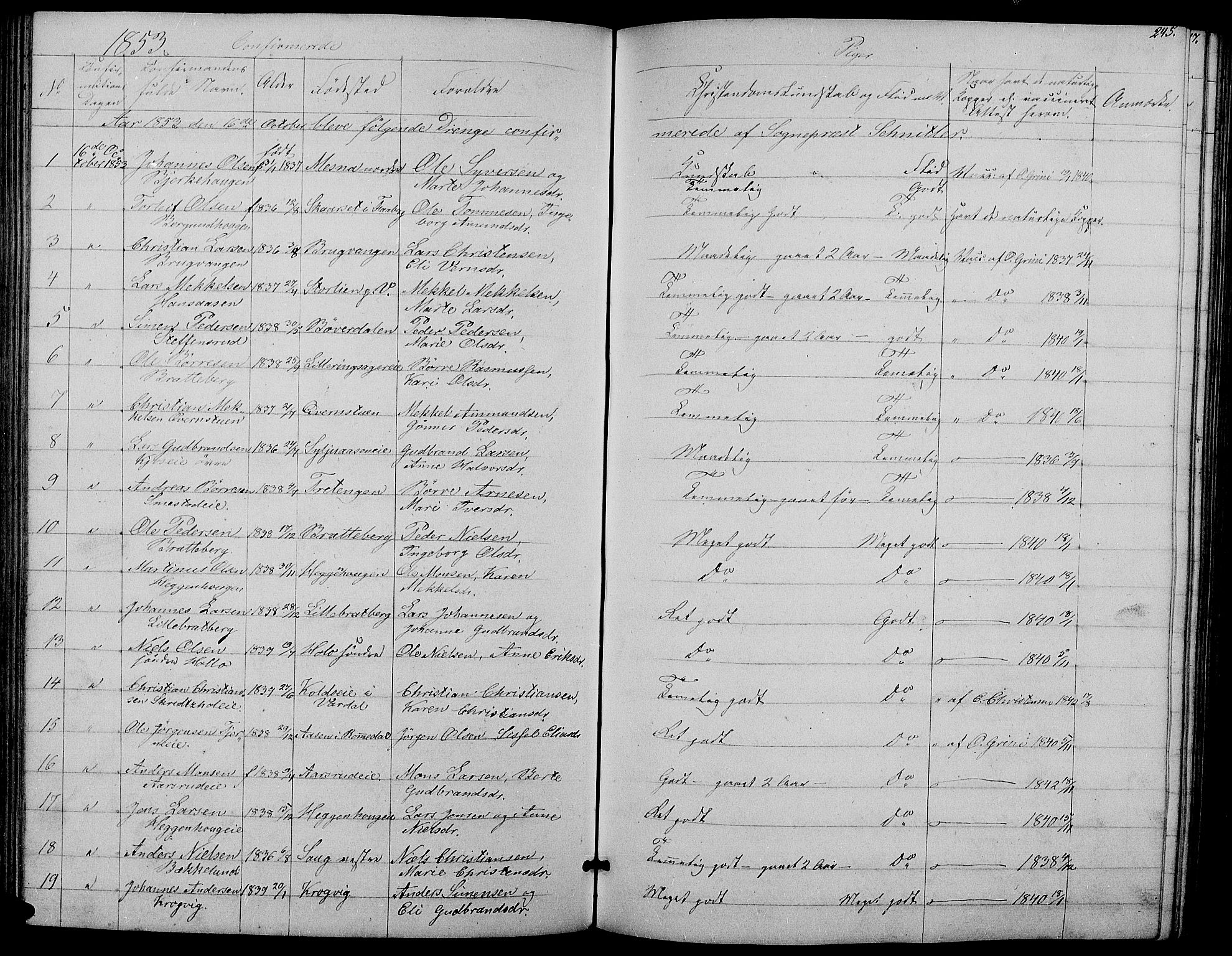 Ringsaker prestekontor, AV/SAH-PREST-014/L/La/L0006: Parish register (copy) no. 6, 1851-1860, p. 245