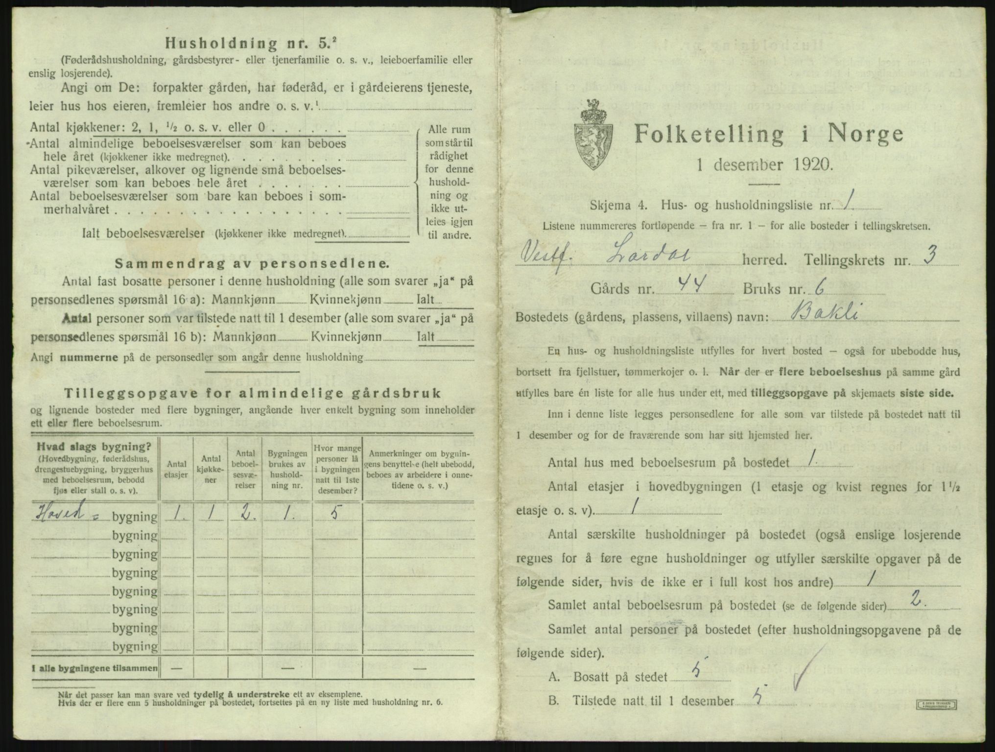 SAKO, 1920 census for Lardal, 1920, p. 317