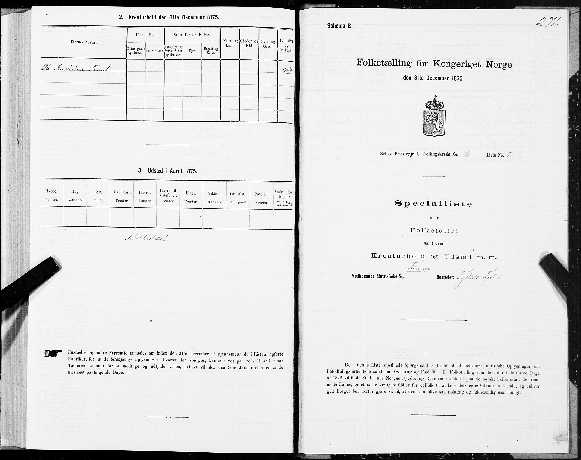 SAT, 1875 census for 1664P Selbu, 1875, p. 7271