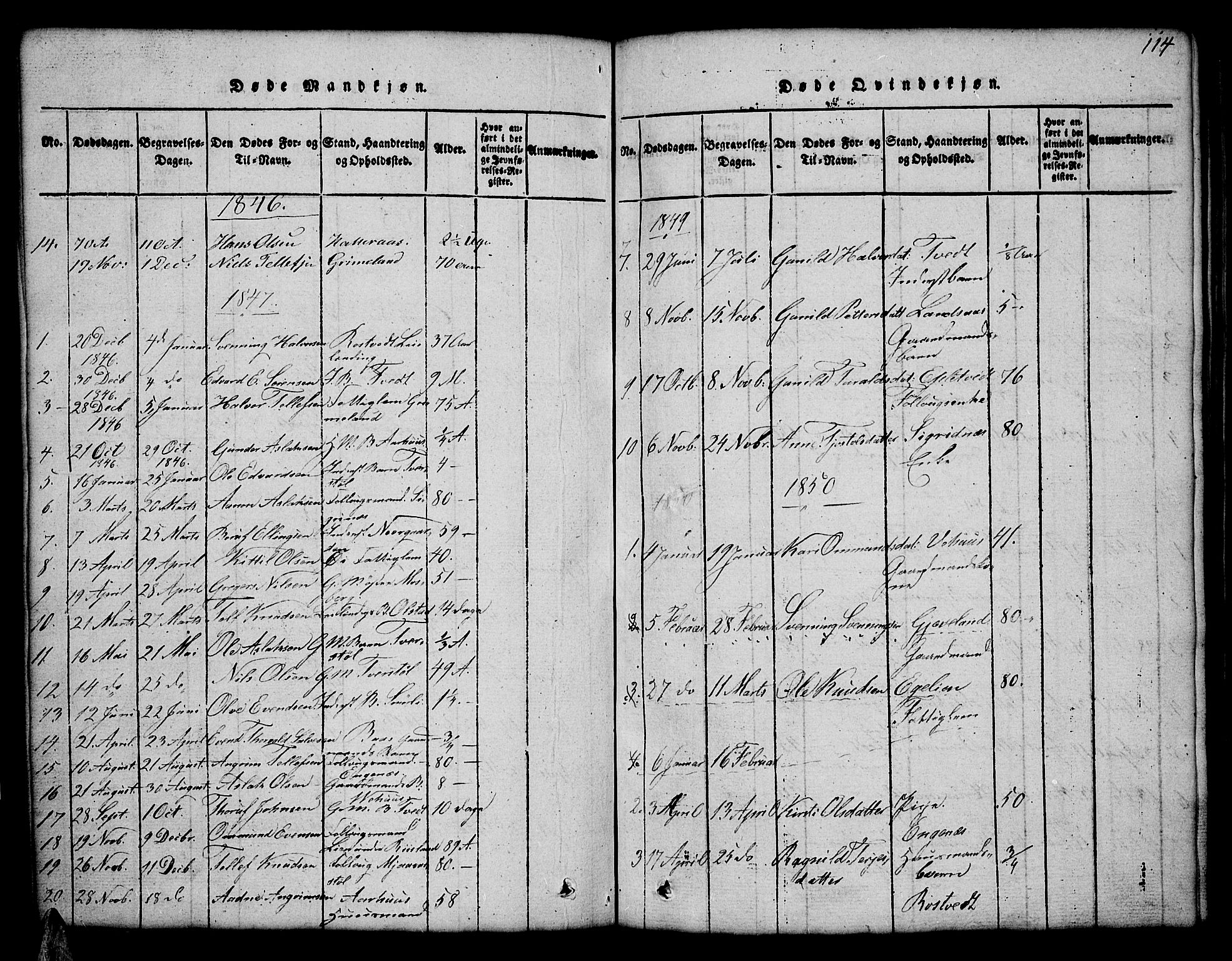 Åmli sokneprestkontor, SAK/1111-0050/F/Fb/Fbc/L0001: Parish register (copy) no. B 1, 1816-1867, p. 114