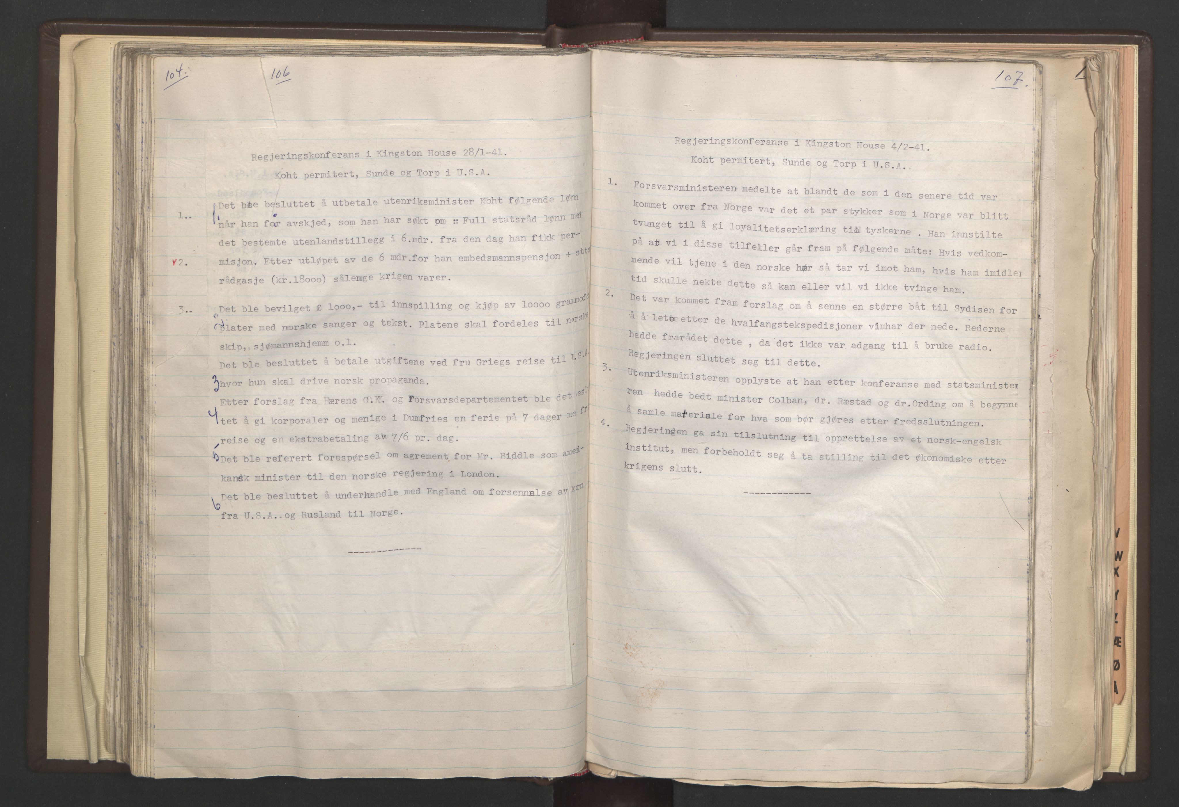 Statsministerens kontor, AV/RA-S-1005/A/Aa/L0001: Referat fra regjeringskonferanser, 1940-1941, p. 106-107