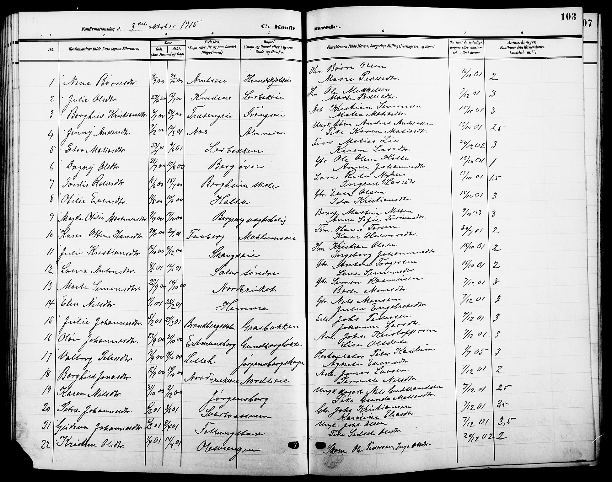 Ringsaker prestekontor, SAH/PREST-014/L/La/L0016: Parish register (copy) no. 16, 1905-1920, p. 103