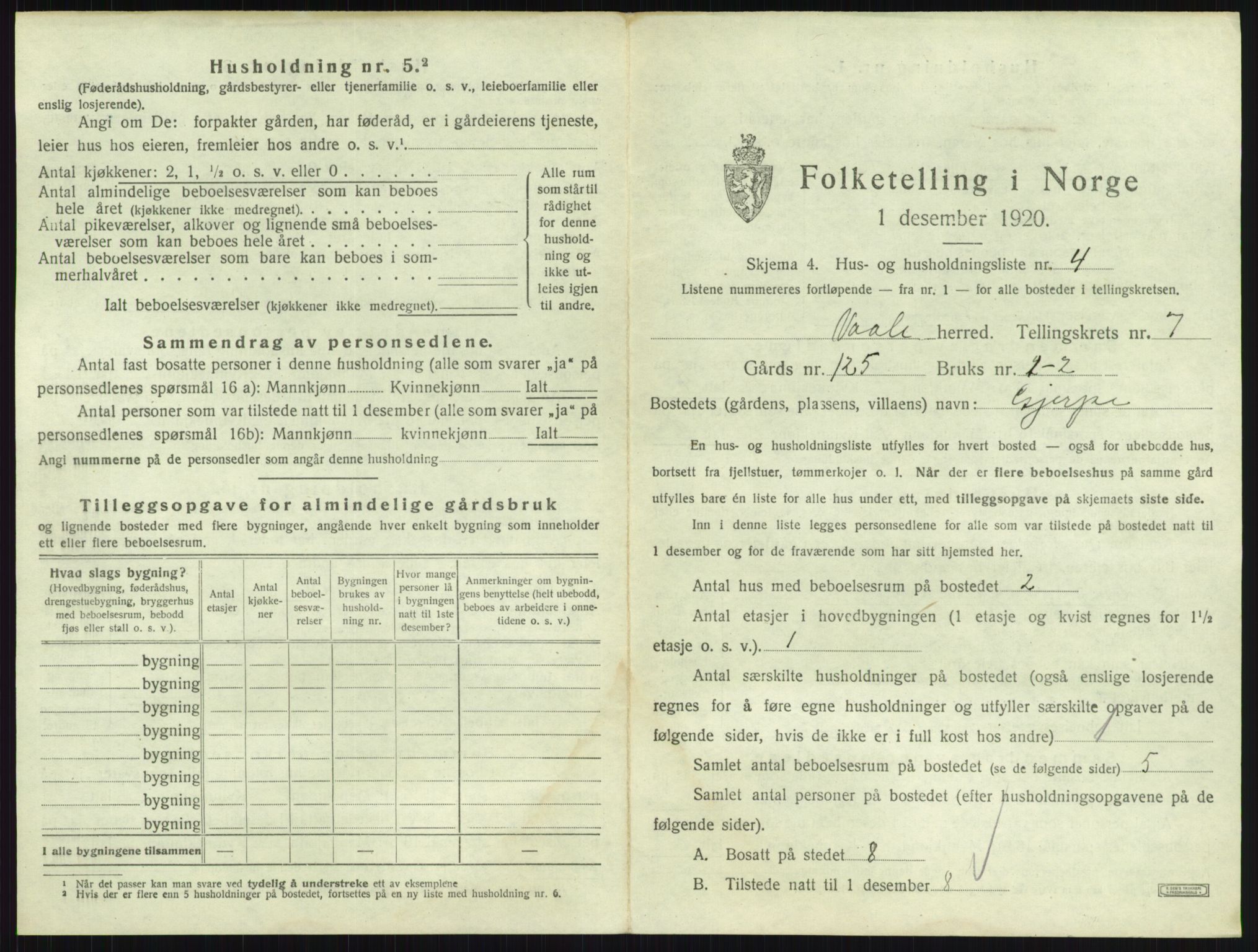 SAKO, 1920 census for Våle, 1920, p. 863