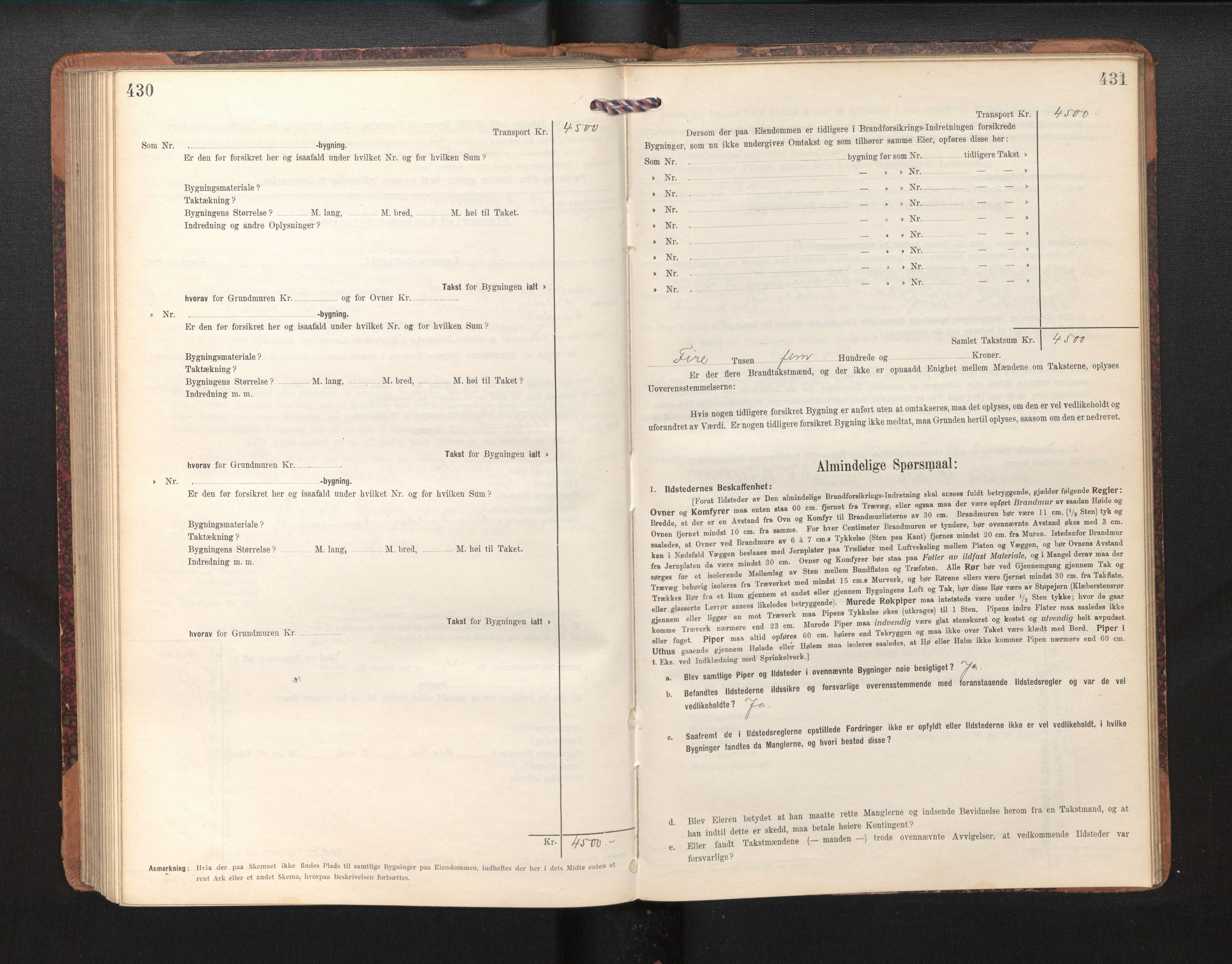 Lensmannen i Årdal, SAB/A-30501/0012/L0009: Branntakstprotokoll, skjematakst, 1914-1926, p. 430-431