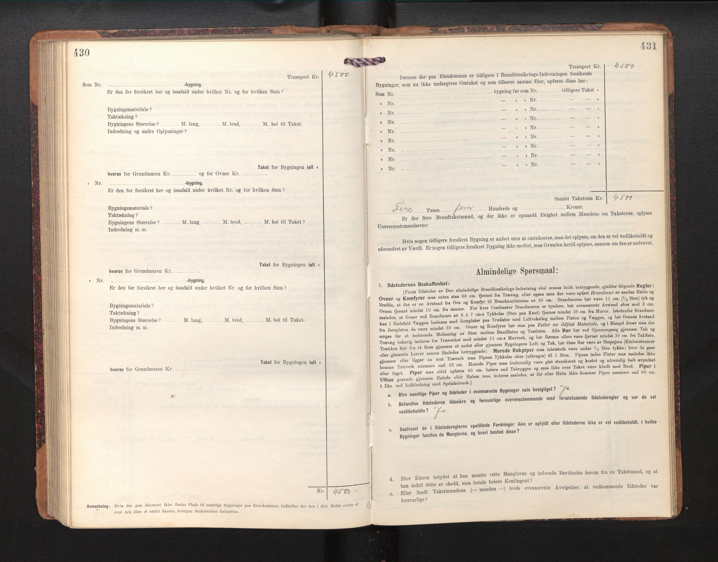 Lensmannen i Årdal, AV/SAB-A-30501/0012/L0009: Branntakstprotokoll, skjematakst, 1914-1926, p. 430-431