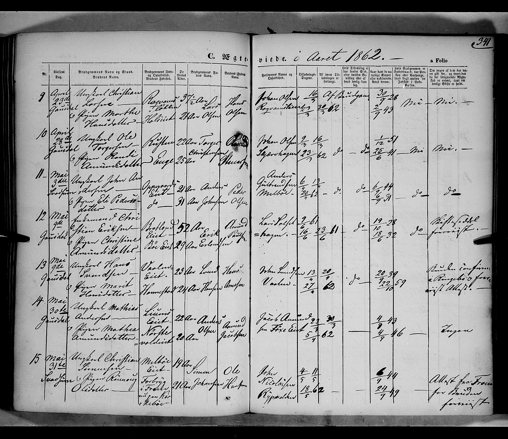 Gausdal prestekontor, SAH/PREST-090/H/Ha/Haa/L0009: Parish register (official) no. 9, 1862-1873, p. 341