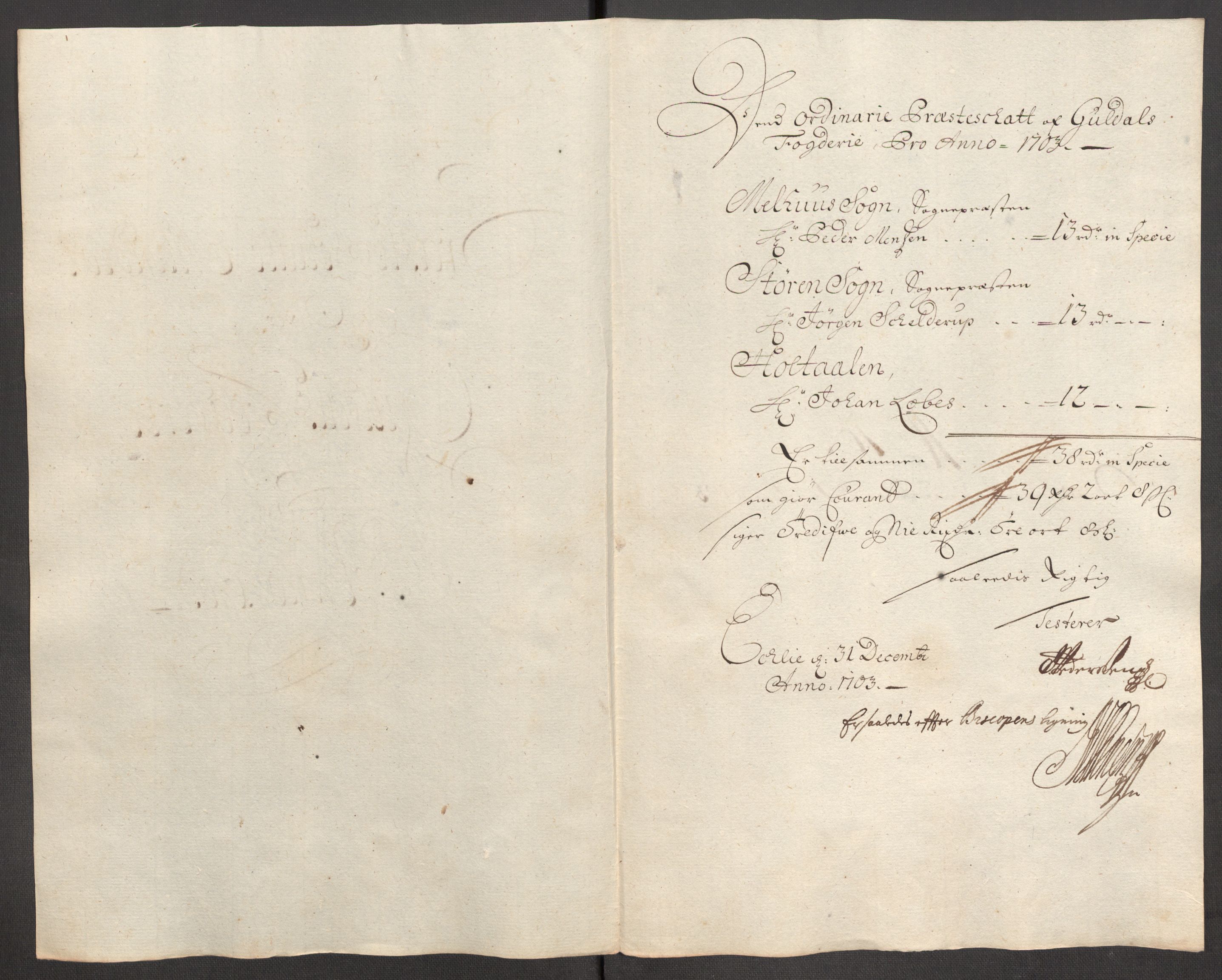 Rentekammeret inntil 1814, Reviderte regnskaper, Fogderegnskap, AV/RA-EA-4092/R60/L3953: Fogderegnskap Orkdal og Gauldal, 1703, p. 356