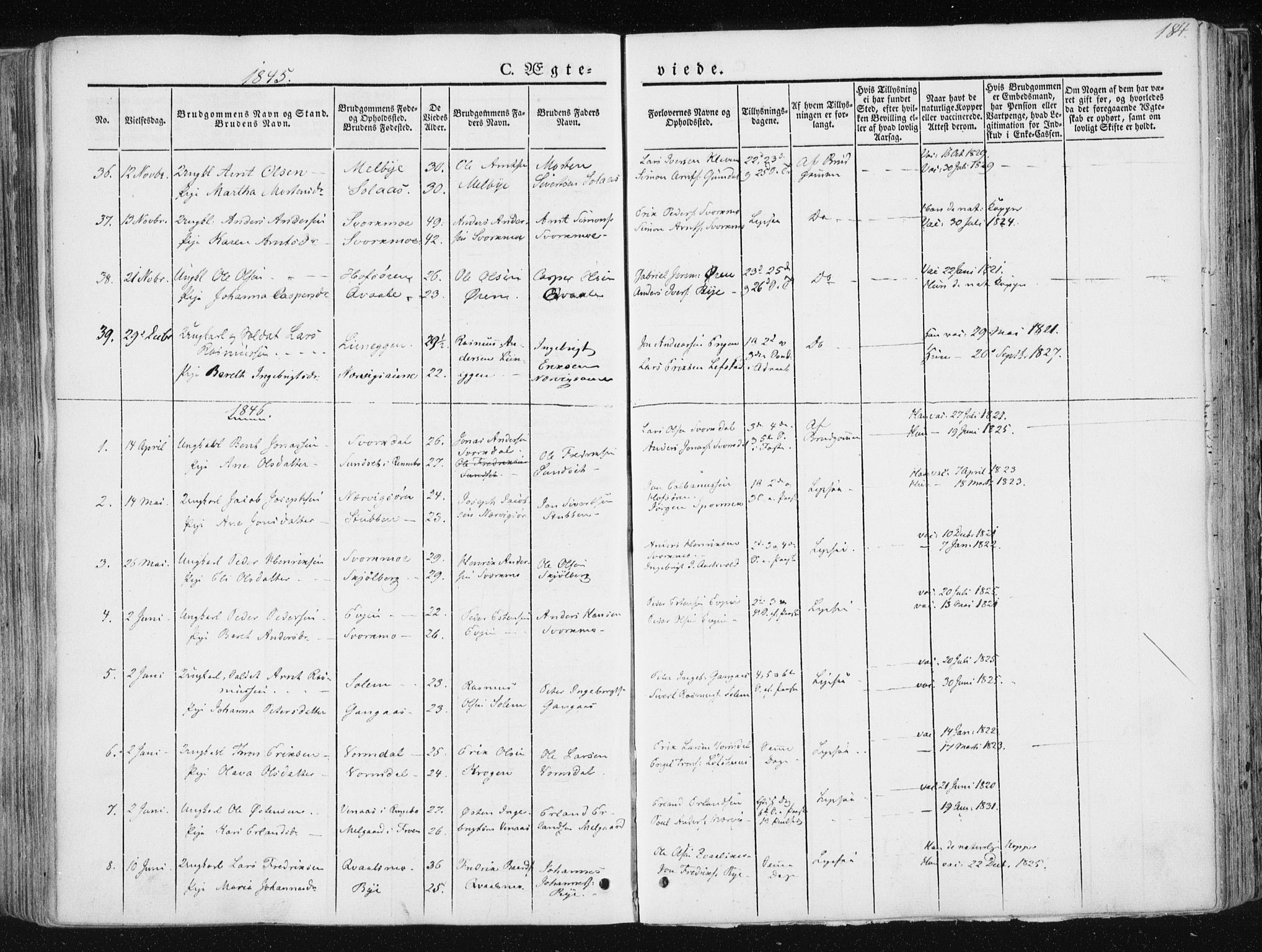 Ministerialprotokoller, klokkerbøker og fødselsregistre - Sør-Trøndelag, SAT/A-1456/668/L0805: Parish register (official) no. 668A05, 1840-1853, p. 184