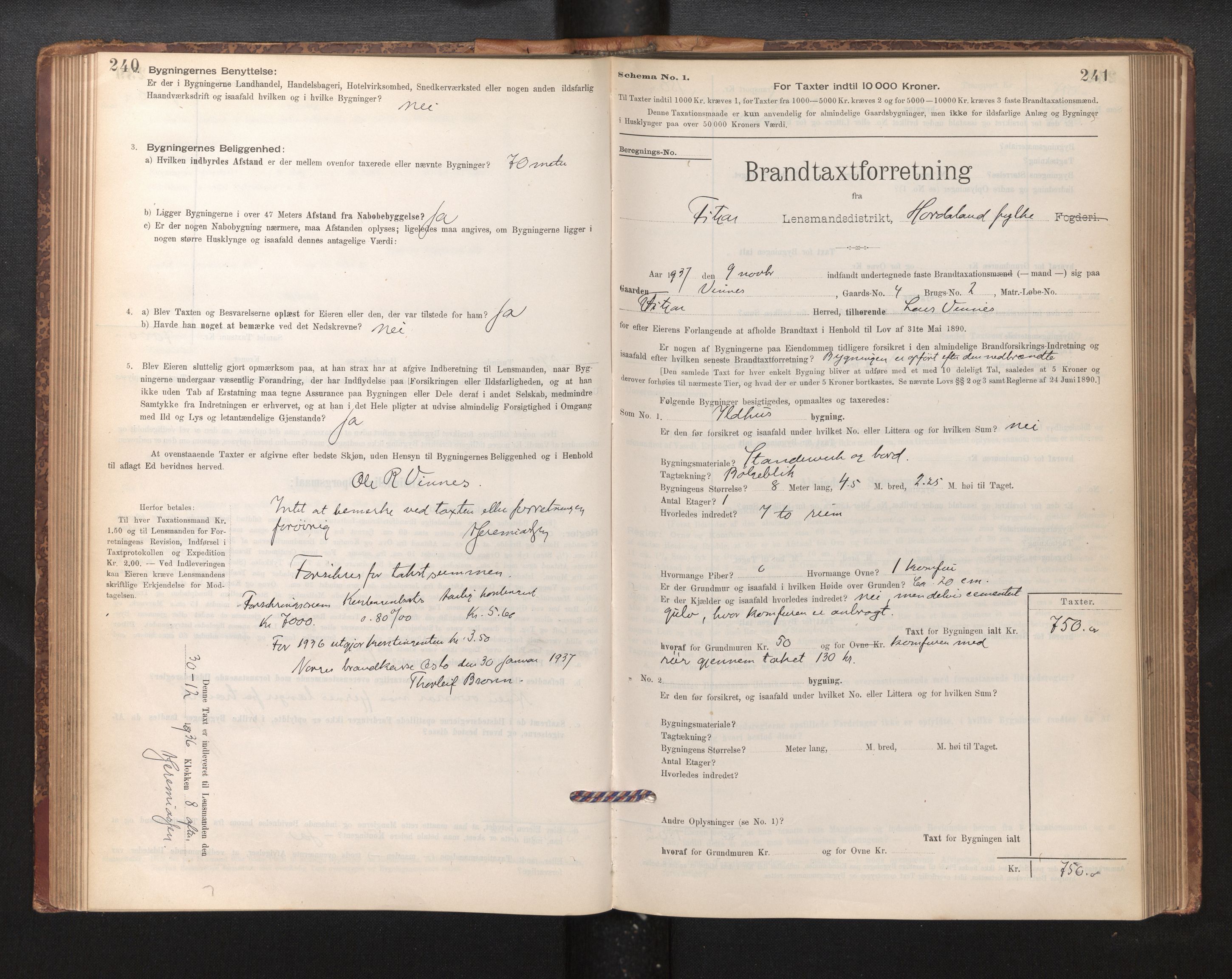 Lensmannen i Fitjar, SAB/A-32001/0012/L0001: Branntakstprotokoll, skjematakst, 1895-1948, p. 240-241