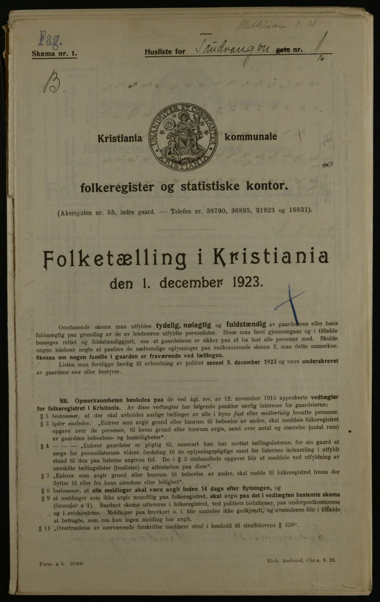 OBA, Municipal Census 1923 for Kristiania, 1923, p. 129124