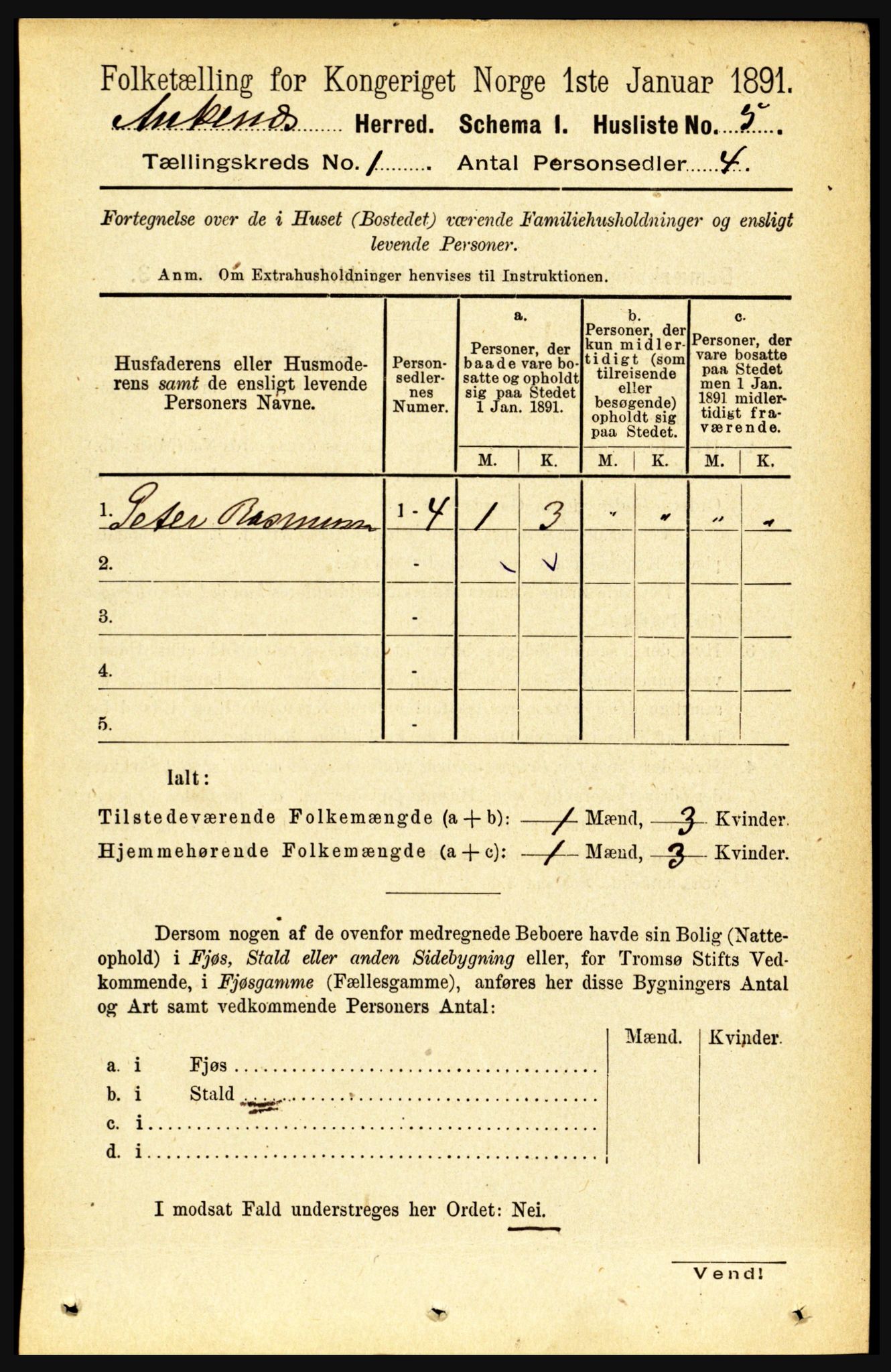 RA, 1891 census for 1855 Ankenes, 1891, p. 21