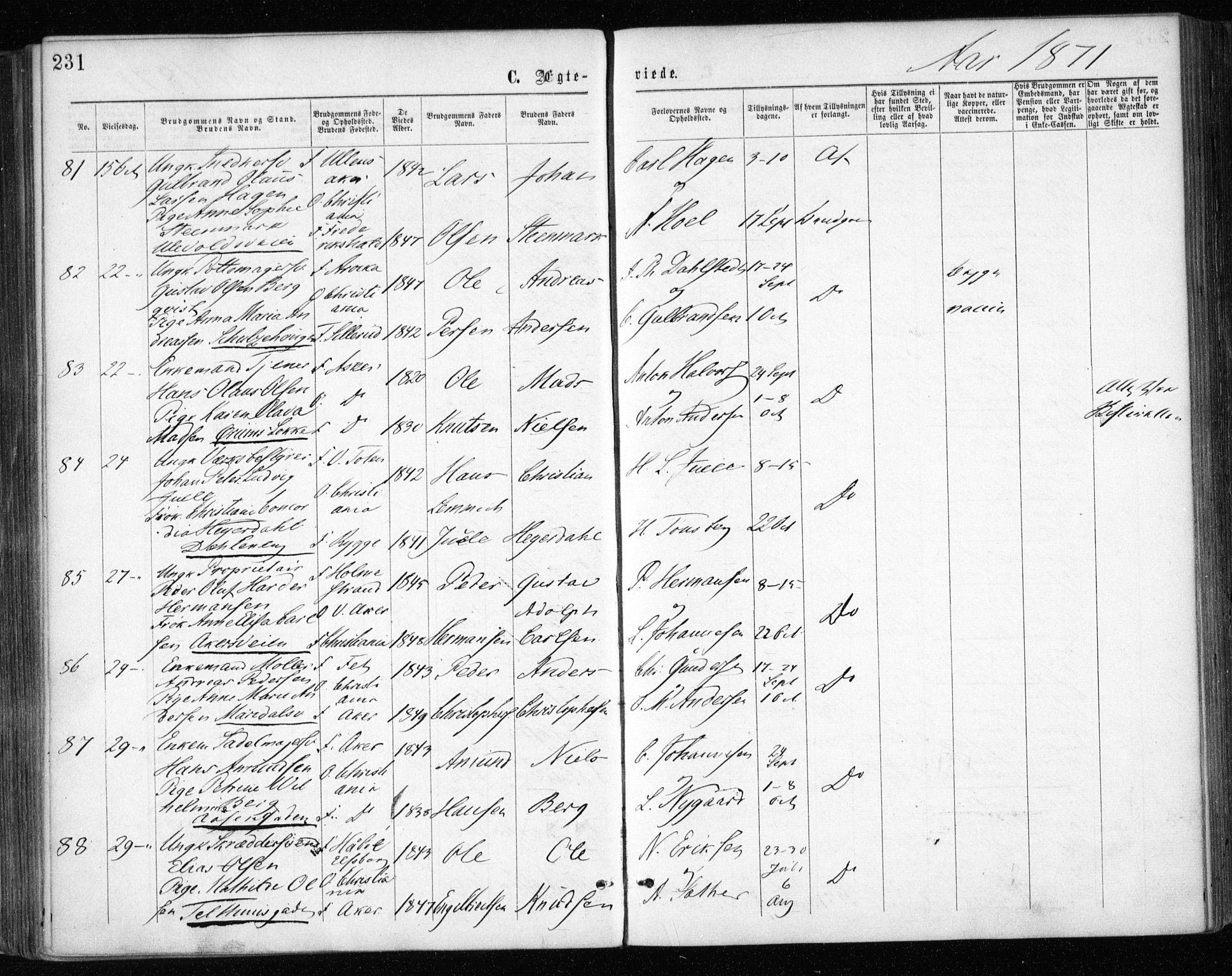 Gamle Aker prestekontor Kirkebøker, AV/SAO-A-10617a/F/L0003: Parish register (official) no. 3, 1865-1873, p. 231