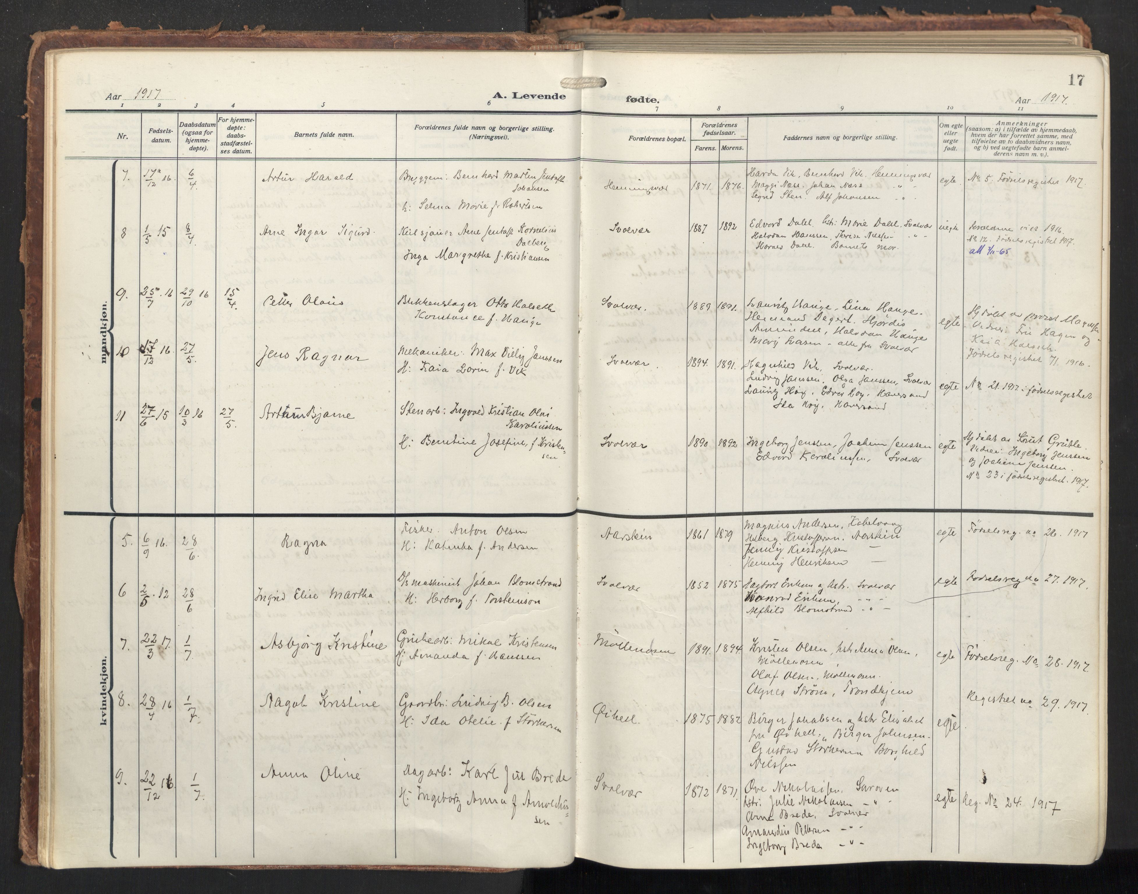 Ministerialprotokoller, klokkerbøker og fødselsregistre - Nordland, AV/SAT-A-1459/874/L1064: Parish register (official) no. 874A08, 1915-1926, p. 17