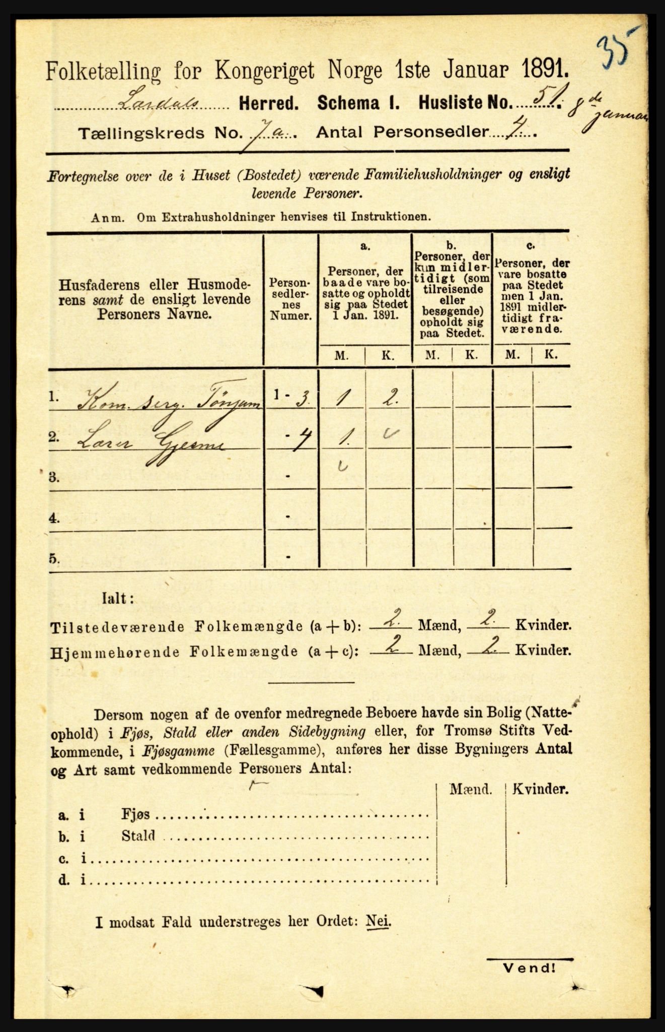 RA, 1891 census for 1422 Lærdal, 1891, p. 799