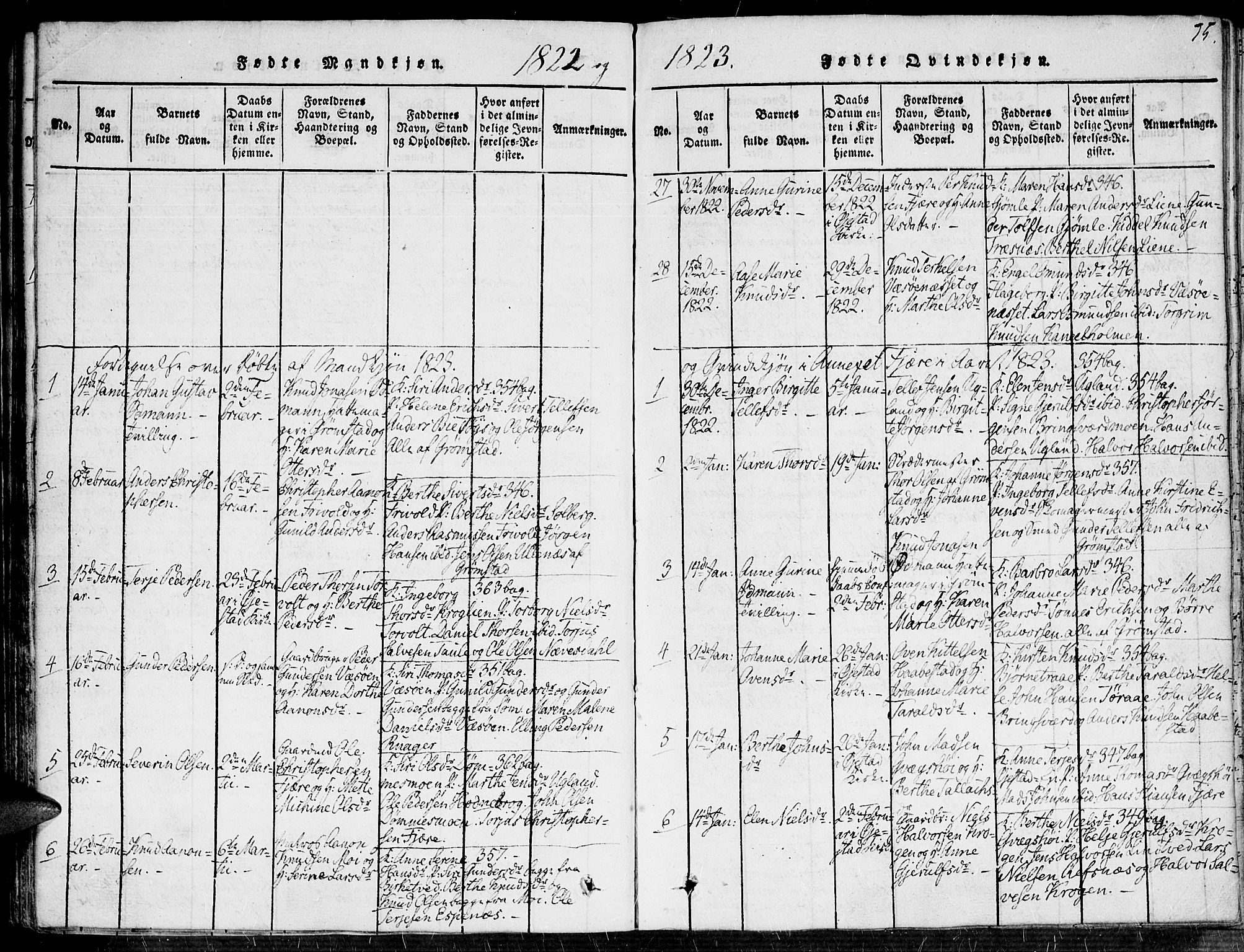 Fjære sokneprestkontor, AV/SAK-1111-0011/F/Fa/L0001: Parish register (official) no. A 1 /1, 1816-1826, p. 75