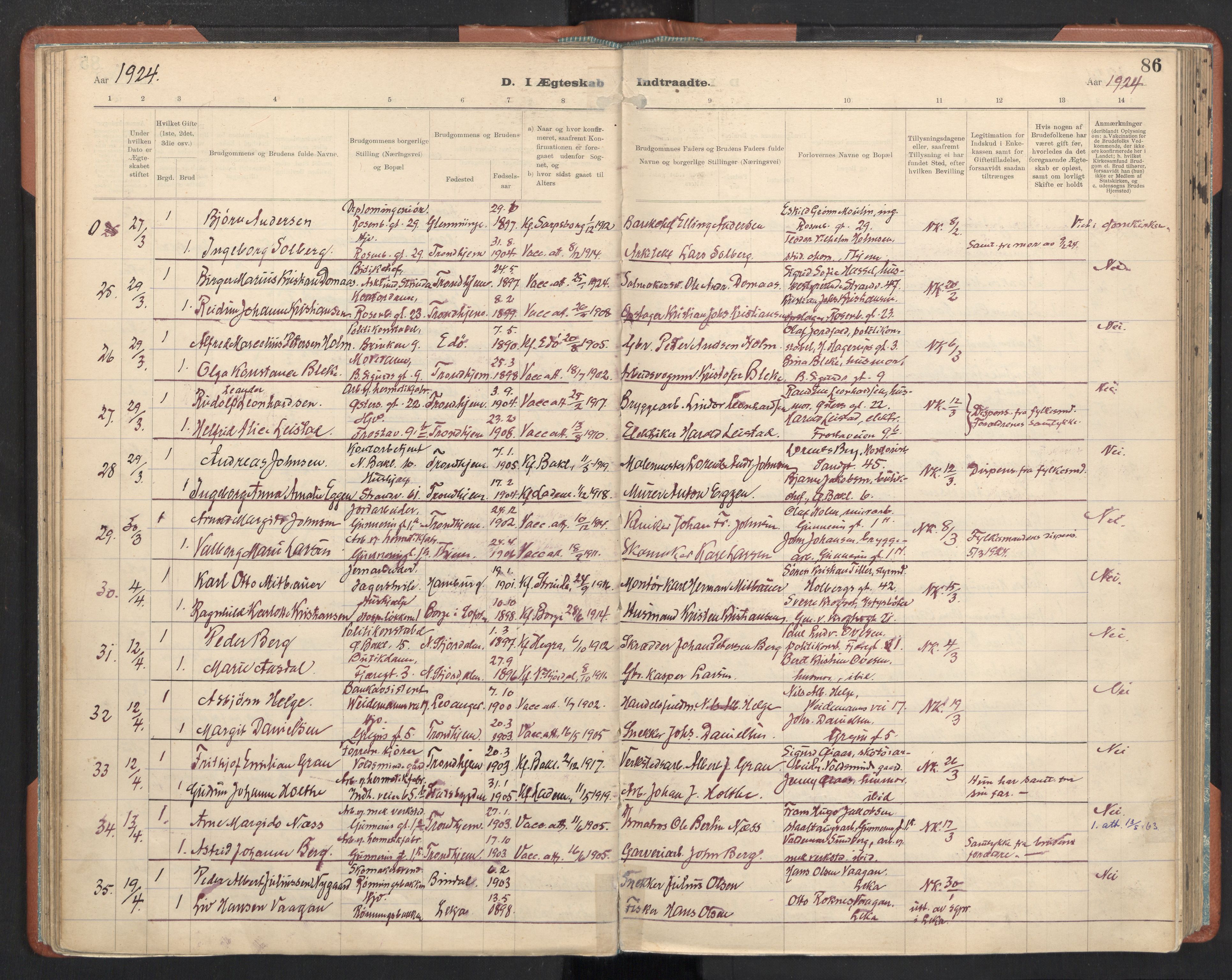 Ministerialprotokoller, klokkerbøker og fødselsregistre - Sør-Trøndelag, AV/SAT-A-1456/605/L0245: Parish register (official) no. 605A07, 1916-1938, p. 86