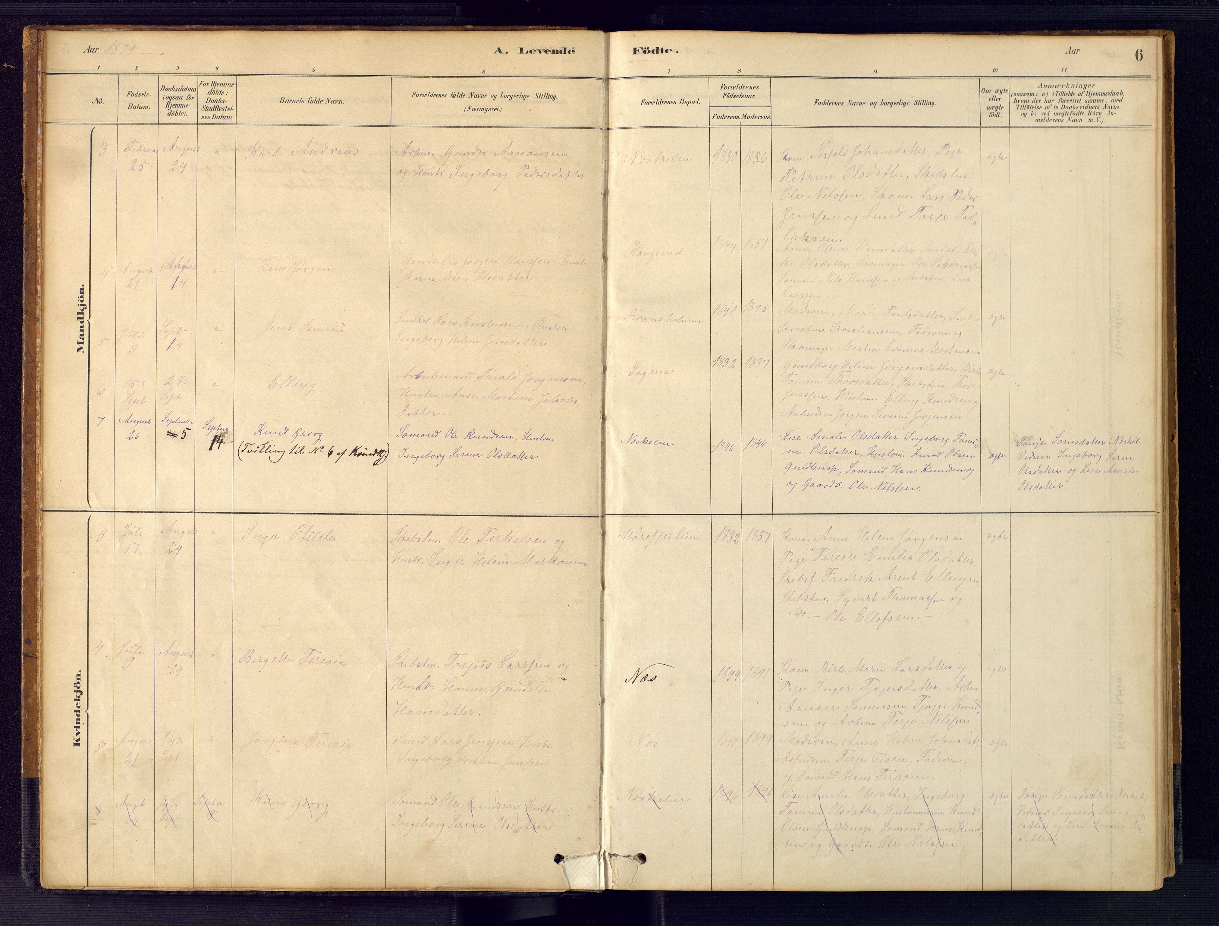 Austre Moland sokneprestkontor, AV/SAK-1111-0001/F/Fb/Fbb/L0001: Parish register (copy) no. B 1, 1878-1904, p. 6