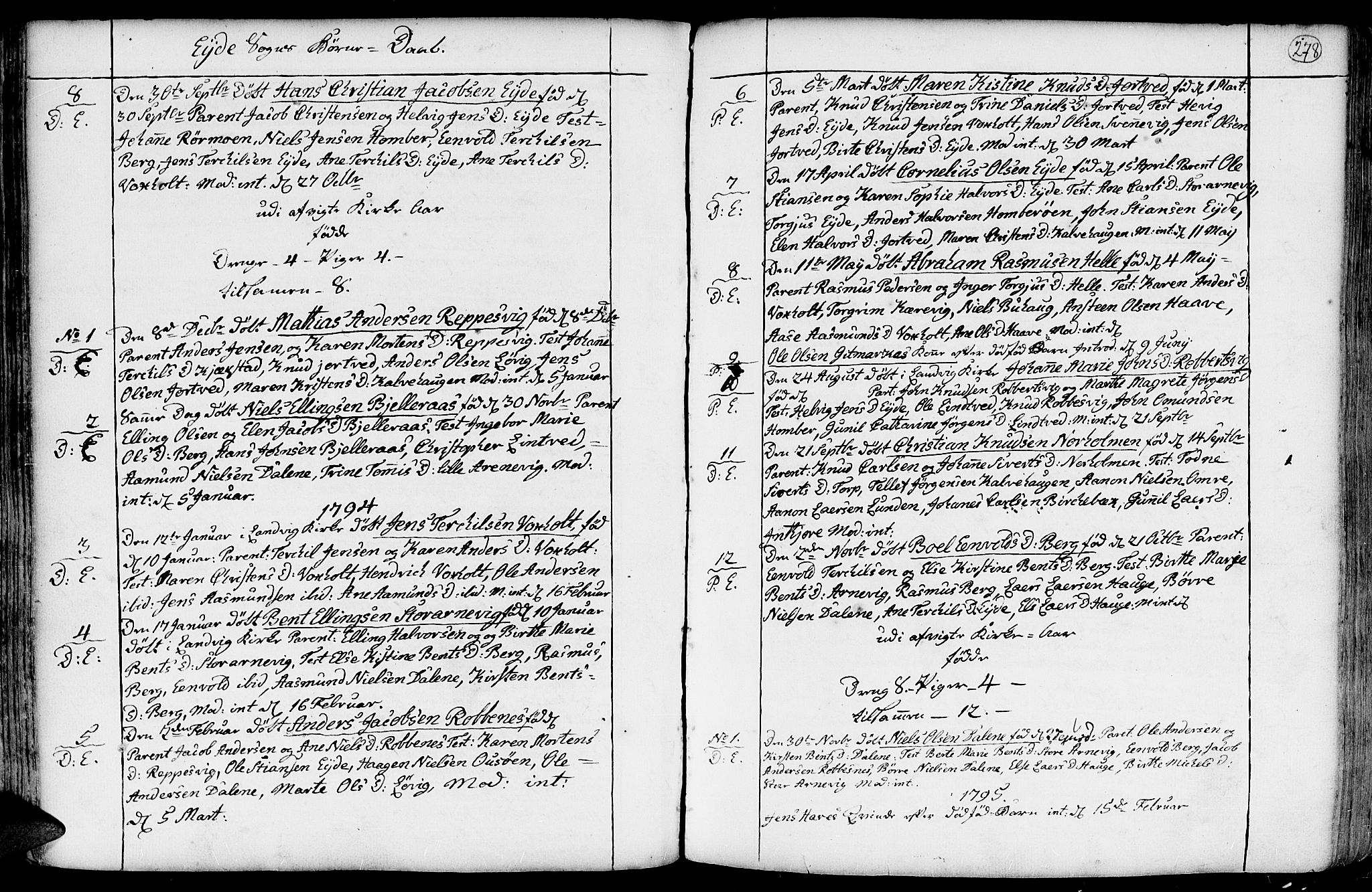 Hommedal sokneprestkontor, SAK/1111-0023/F/Fa/Fab/L0002: Parish register (official) no. A 2 /2, 1740-1823, p. 278
