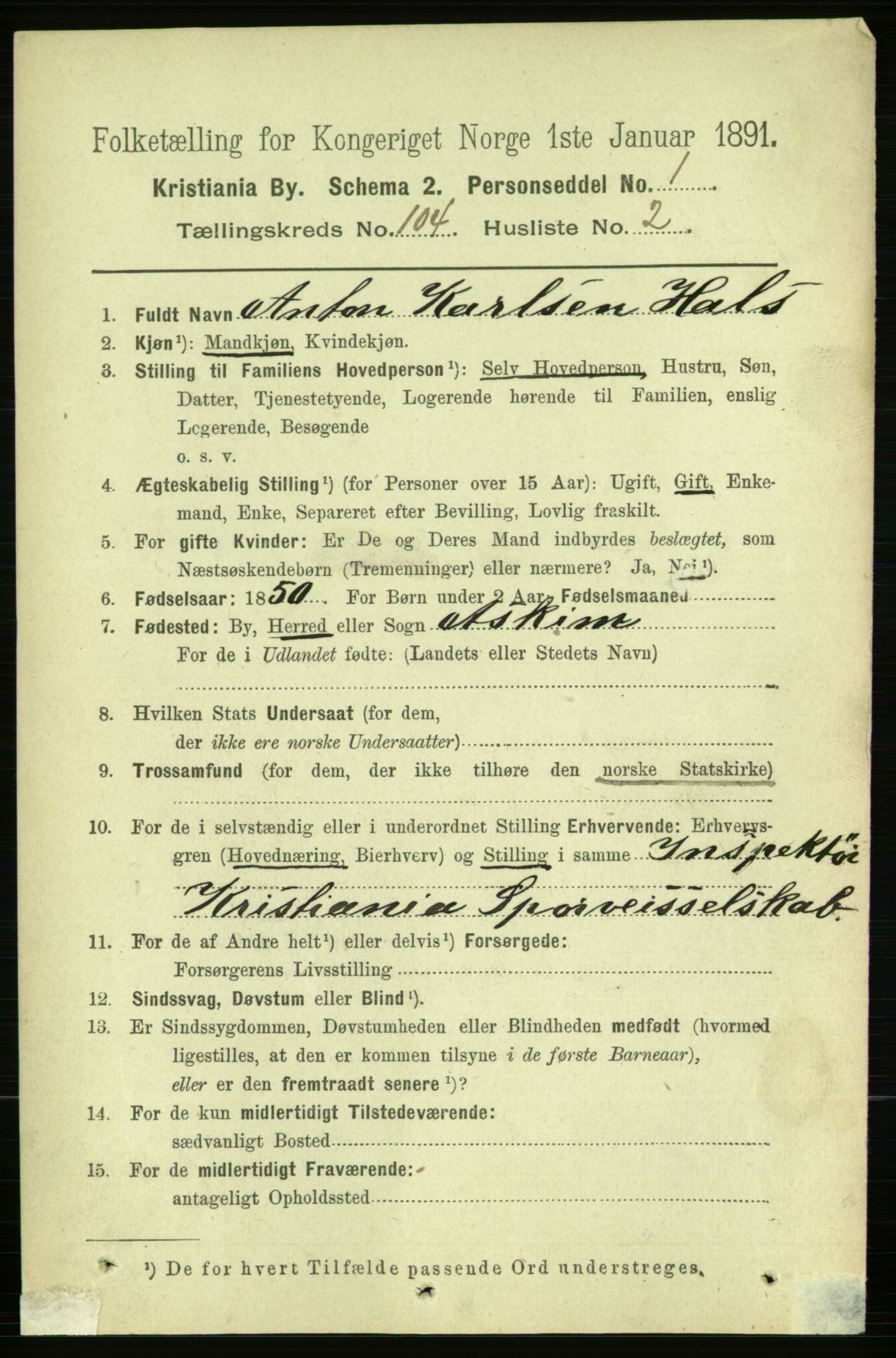 RA, 1891 census for 0301 Kristiania, 1891, p. 52282