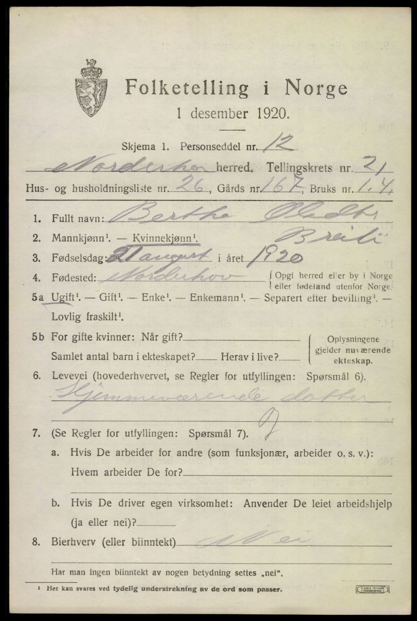 SAKO, 1920 census for Norderhov, 1920, p. 22218