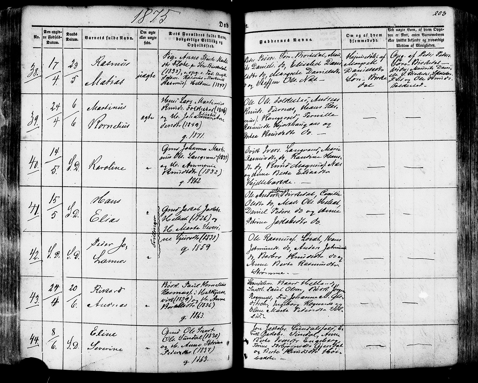 Ministerialprotokoller, klokkerbøker og fødselsregistre - Møre og Romsdal, AV/SAT-A-1454/511/L0140: Parish register (official) no. 511A07, 1851-1878, p. 203