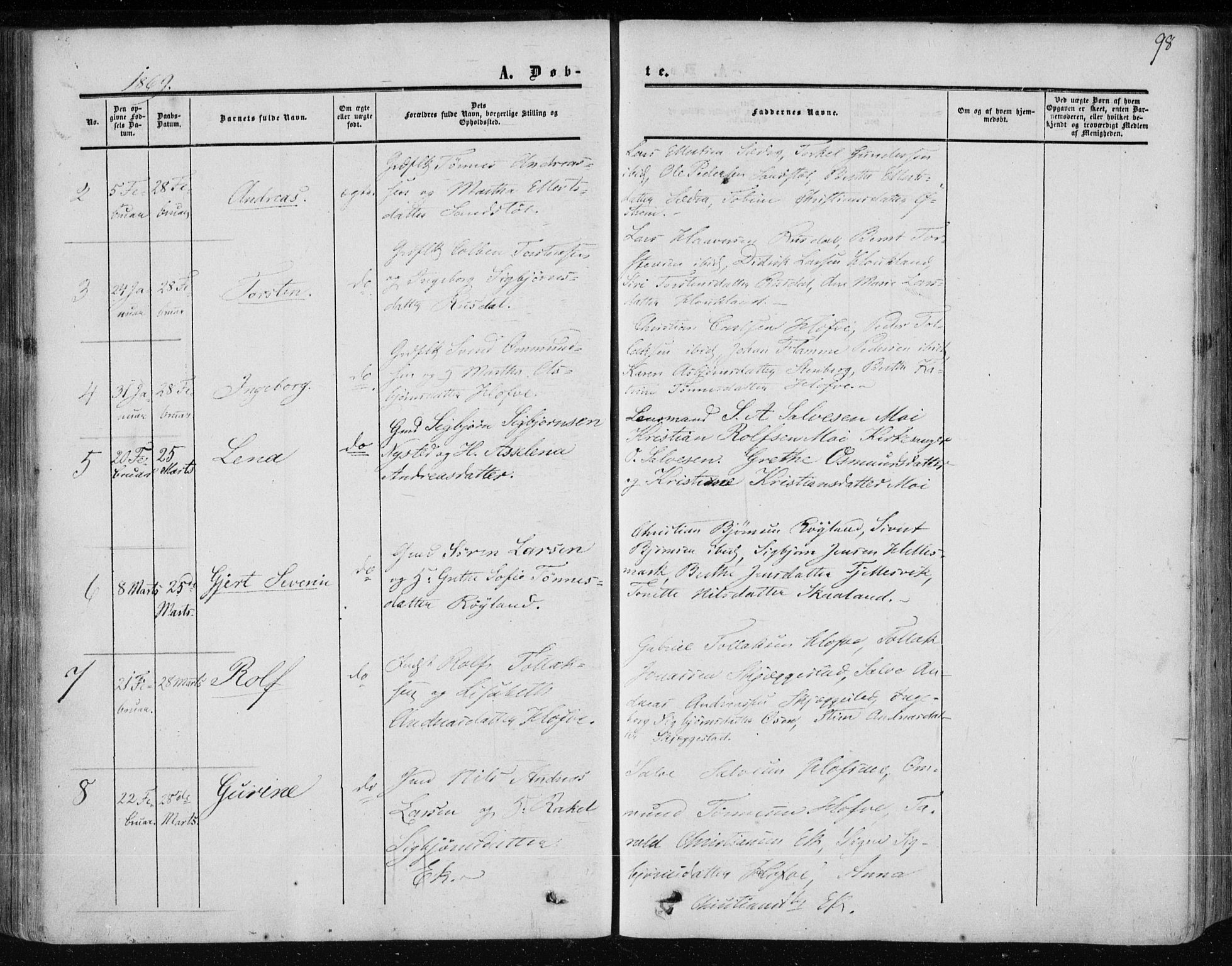 Lund sokneprestkontor, AV/SAST-A-101809/S06/L0009: Parish register (official) no. A 8, 1853-1877, p. 98