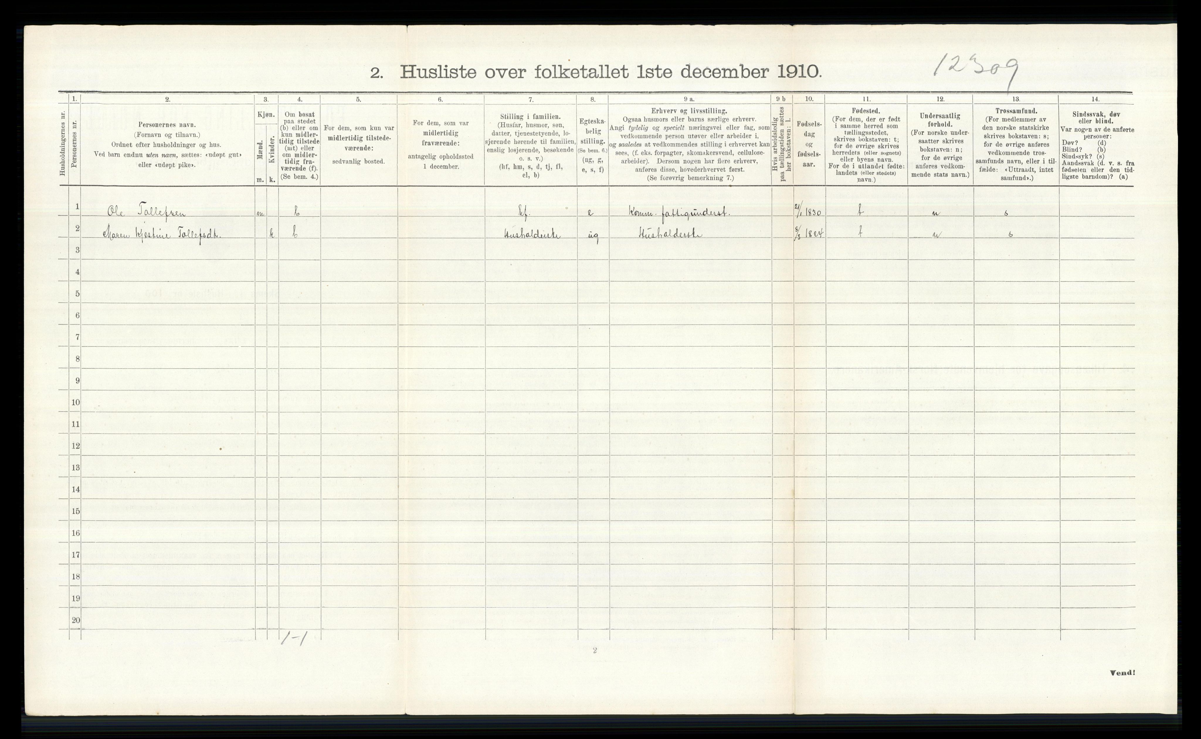 RA, 1910 census for Nes, 1910, p. 2783