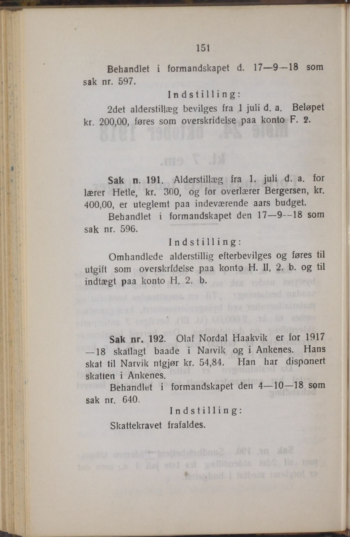 Narvik kommune. Formannskap , AIN/K-18050.150/A/Ab/L0008: Møtebok, 1918